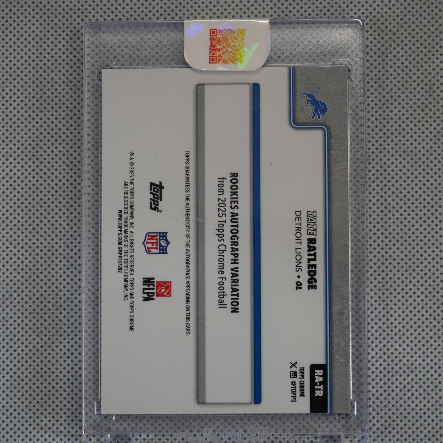 2025 Topps Chrome #RA-TR Tate Ratledge Chrome Rookie Autographs Orange Geometric Refractor #/25 Detroit Lions SN,AU