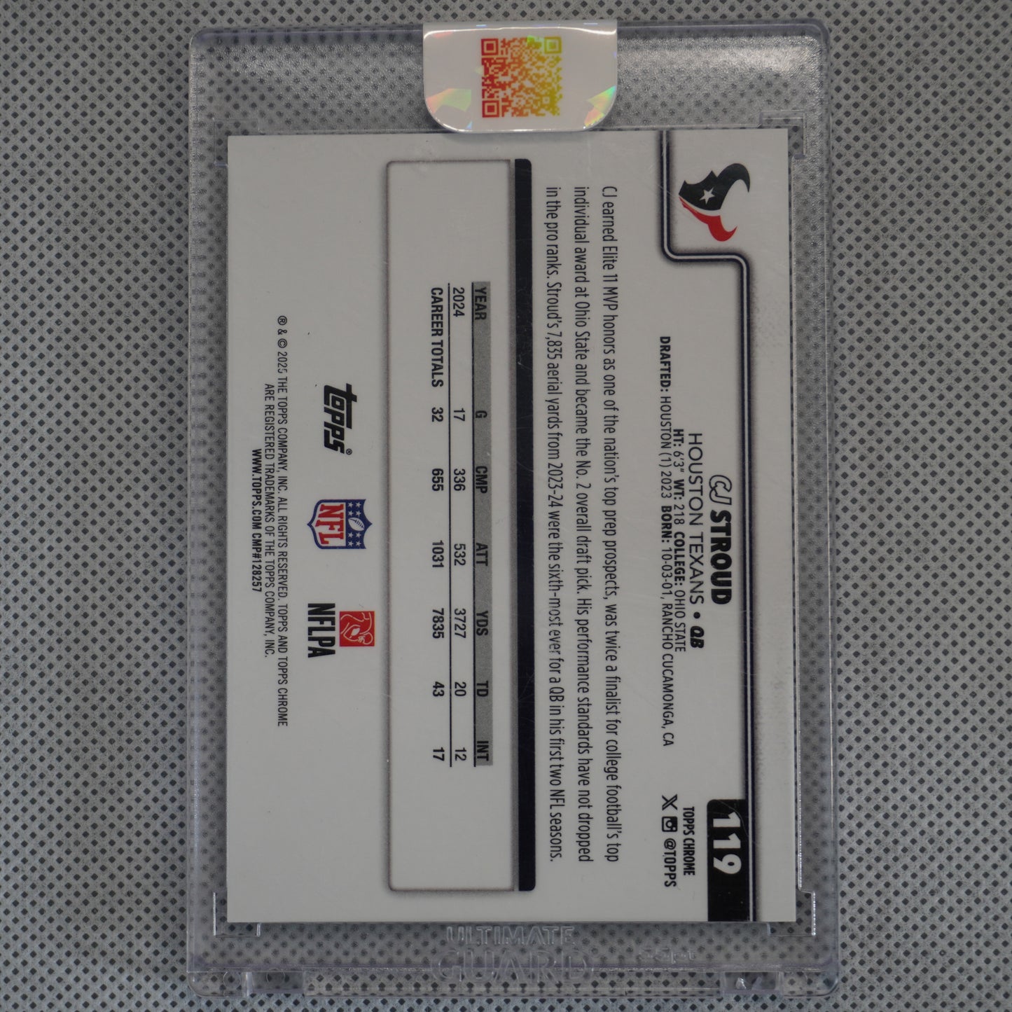 2025 Topps Chrome #119 CJ Stroud Football Leather Black #'d/10 SSP Houston Texans SN