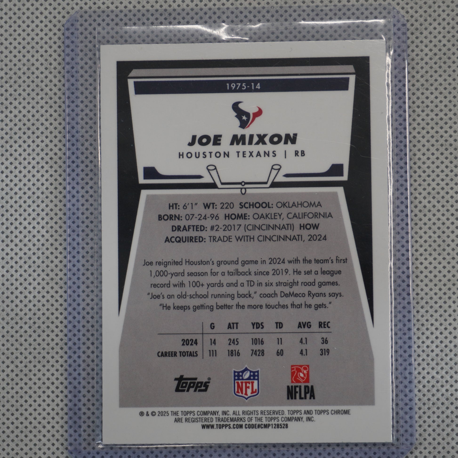 2025 Topps Chrome #1975-14 Joe Mixon 1975 Topps Aqua Refractor #/199 Houston Texans SN
