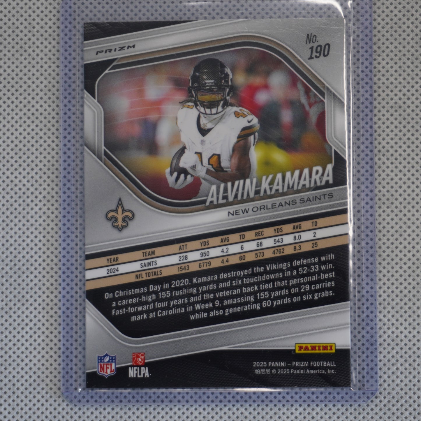 2025 Panini Prizm #190 Alvin Kamara Silver New Orleans Saints