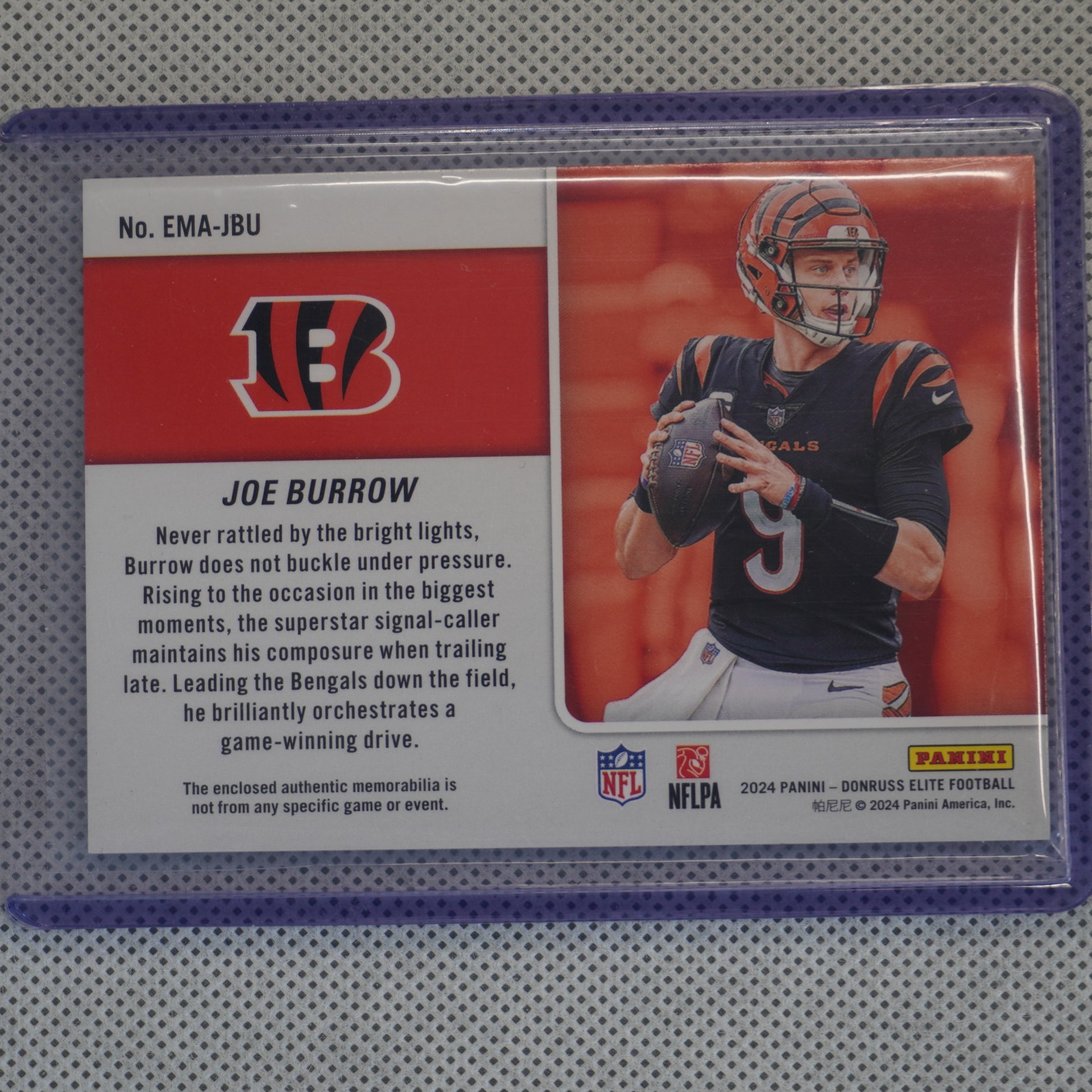 2024 Donruss Elite #EMA-JBU Joe Burrow Epic Materials #/500 Cincinnati Bengals SN,MEM