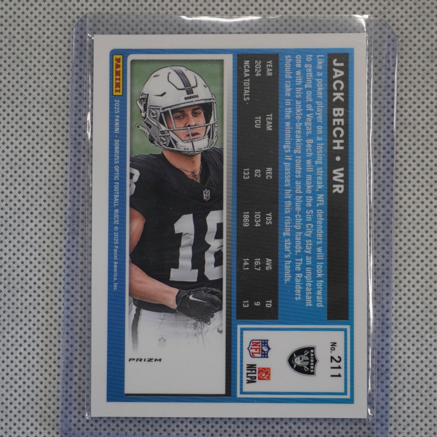 2025 Donruss Optic #211 Jack Bech Blue Hyper Las Vegas Raiders RC