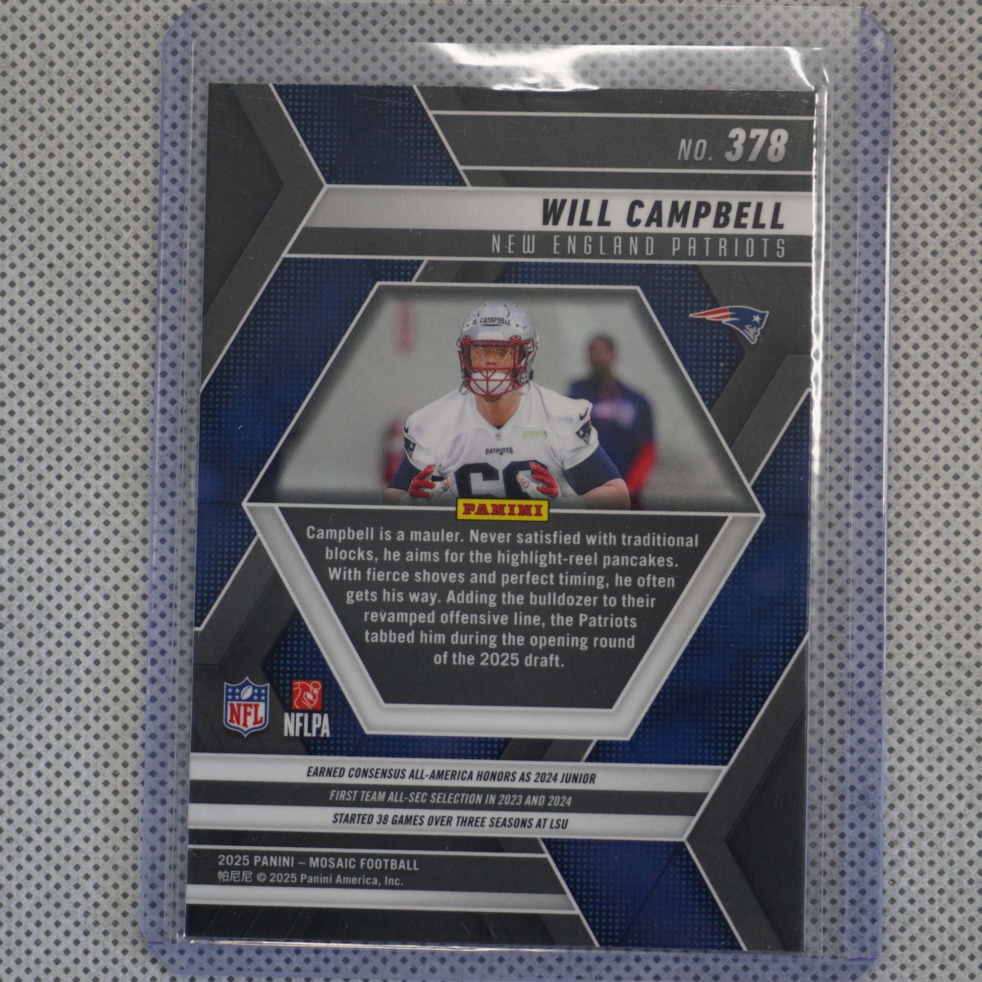 2025 Panini Mosaic #378 Will Campbell New England Patriots RC