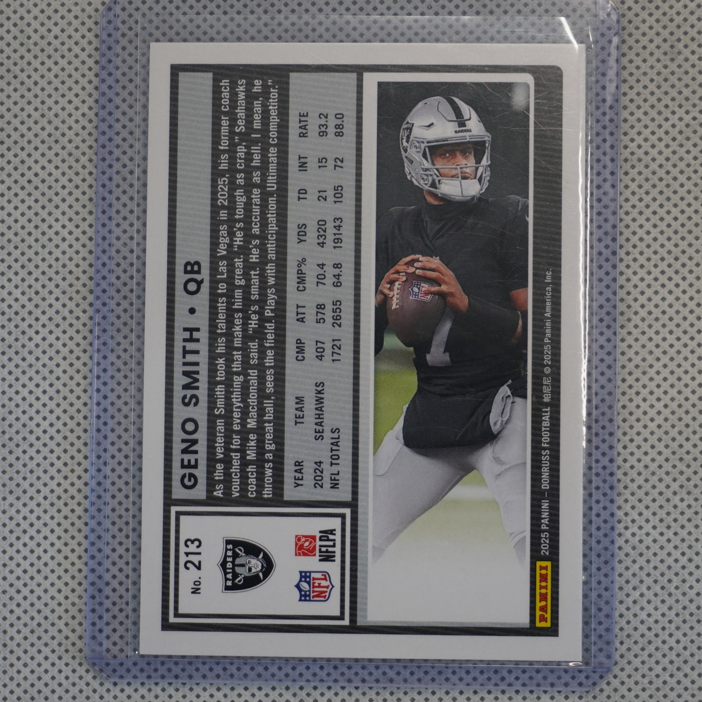 2025 Donruss #213 Geno Smith Press Proofs Green Las Vegas Raiders