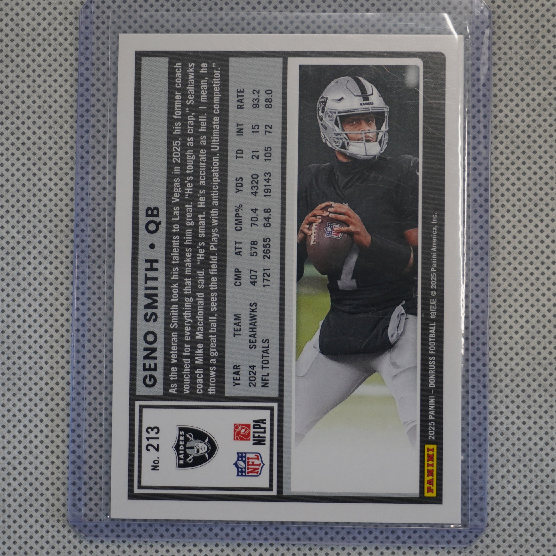 2025 Donruss #213 Geno Smith Press Proofs Green Las Vegas Raiders