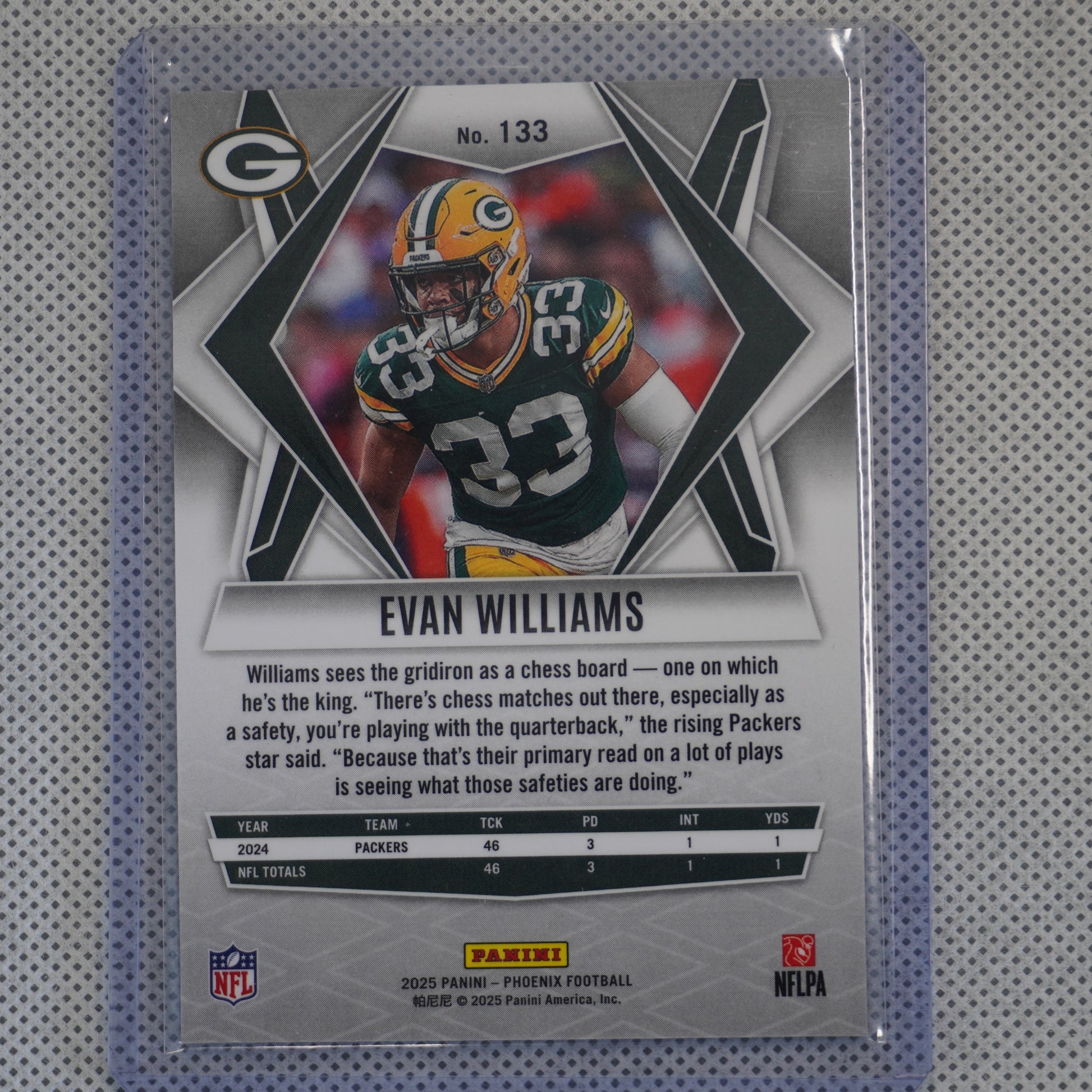2025 Panini Phoenix #133 Evan Williams Silver Pyramids Prizm Green Bay Packers
