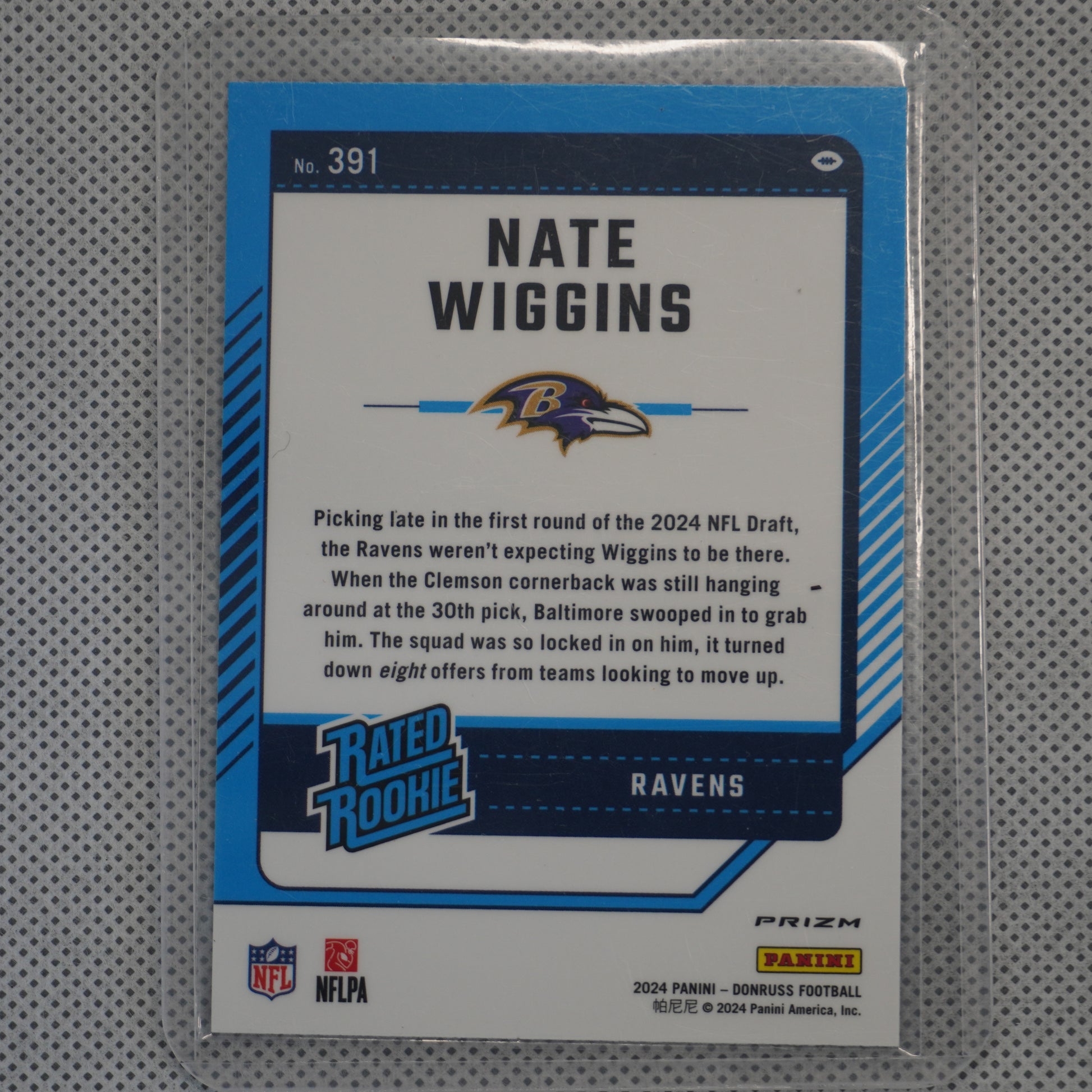 2024 Donruss #391 Nate Wiggins Optic Rated Rookies Preview Red Wave Baltimore Ravens RC