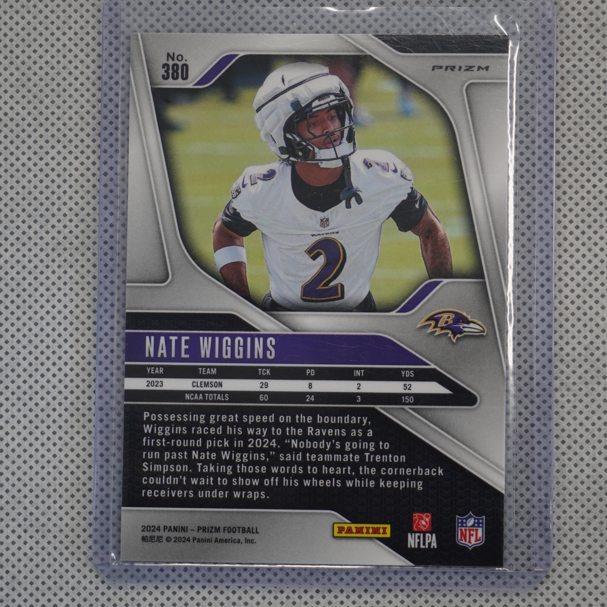 2024 Panini Prizm #380 Nate Wiggins Black and White Checker Baltimore Ravens RC