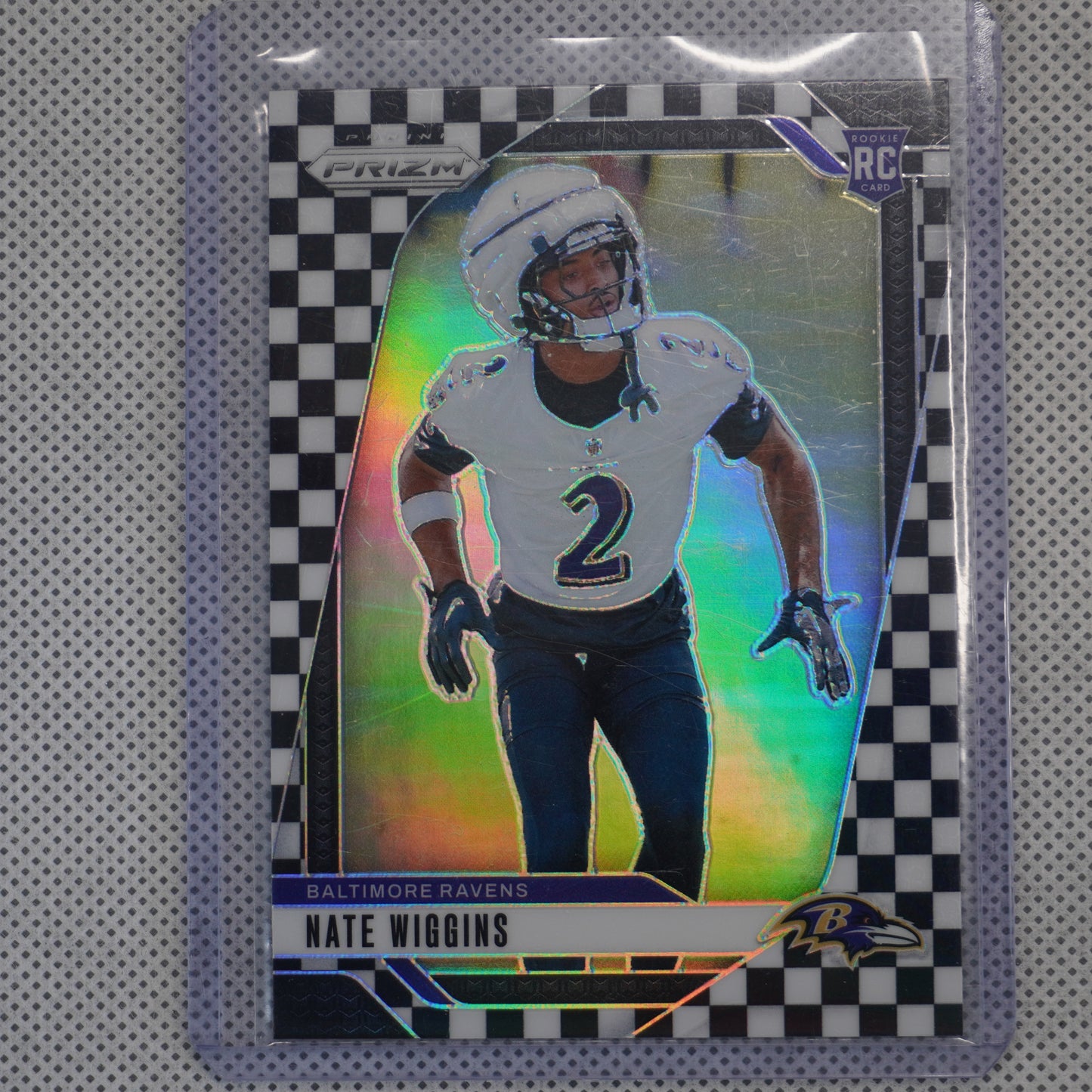 2024 Panini Prizm #380 Nate Wiggins Black and White Checker Baltimore Ravens RC