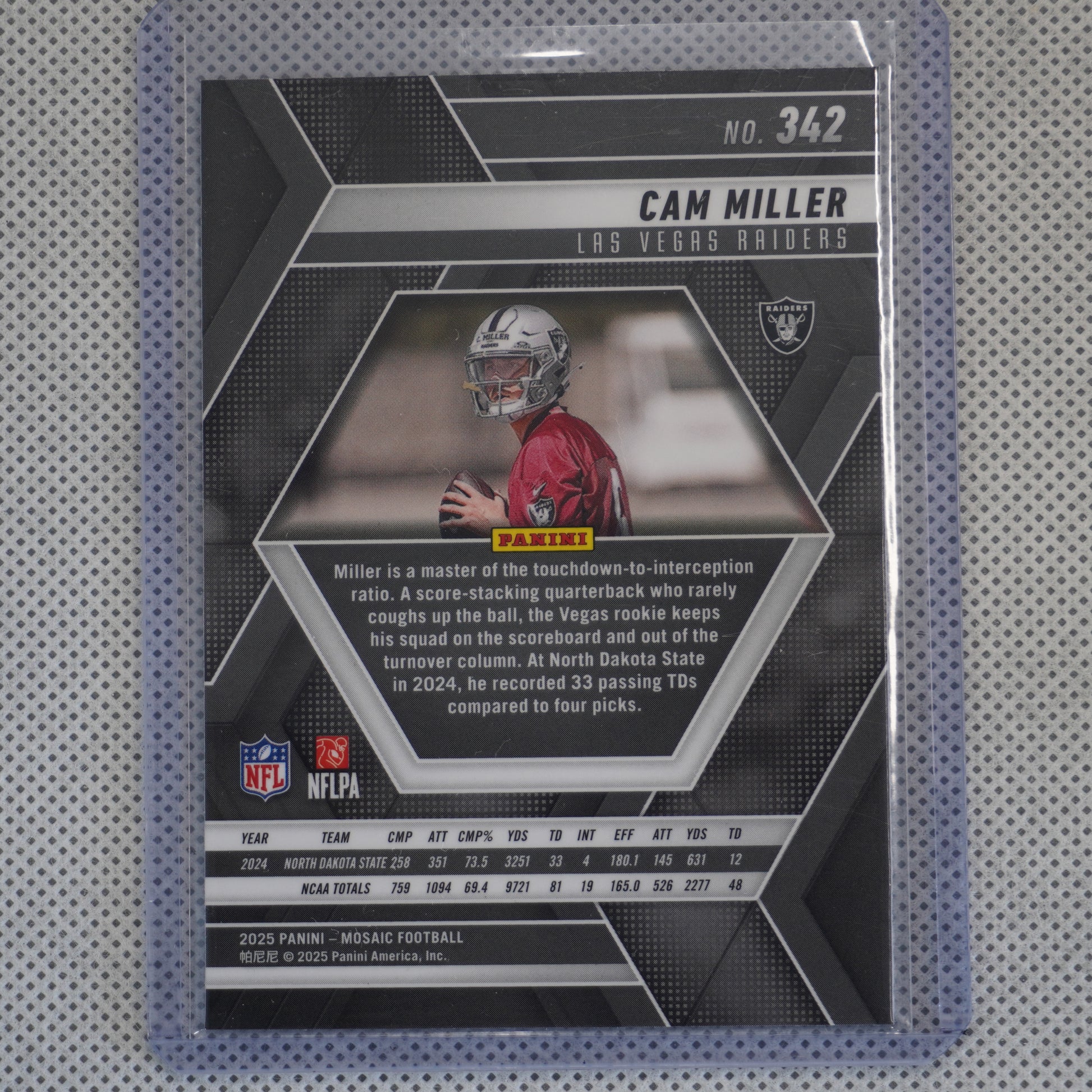 2025 Panini Mosaic #342 Cam Miller Las Vegas Raiders RC
