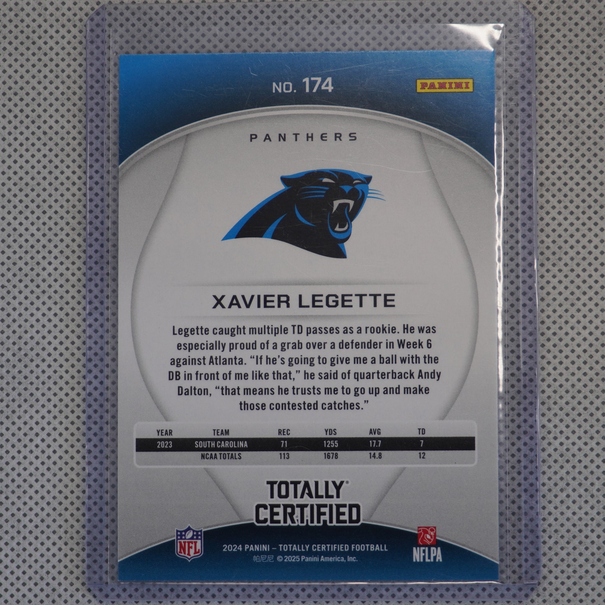 2024 Panini Totally Certified #174 Xavier Legette Carolina Panthers RC