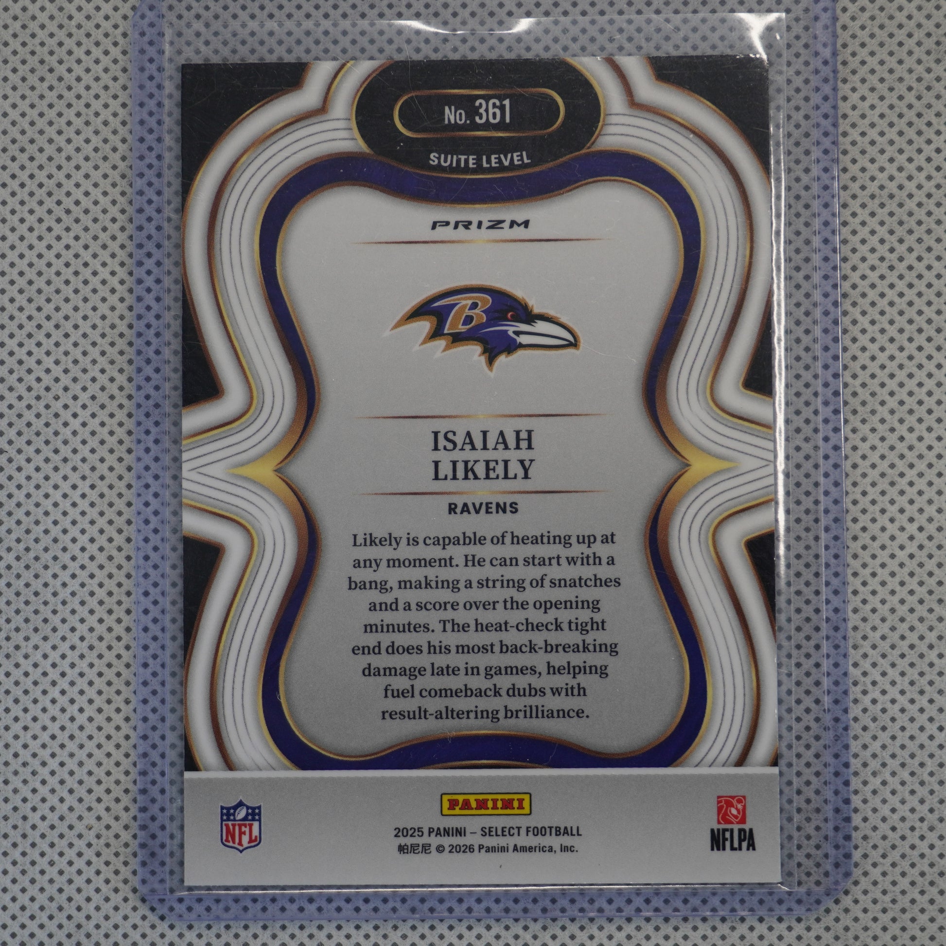 2025 Panini Select #361 Isaiah Likely Silver Prizm Baltimore Ravens
