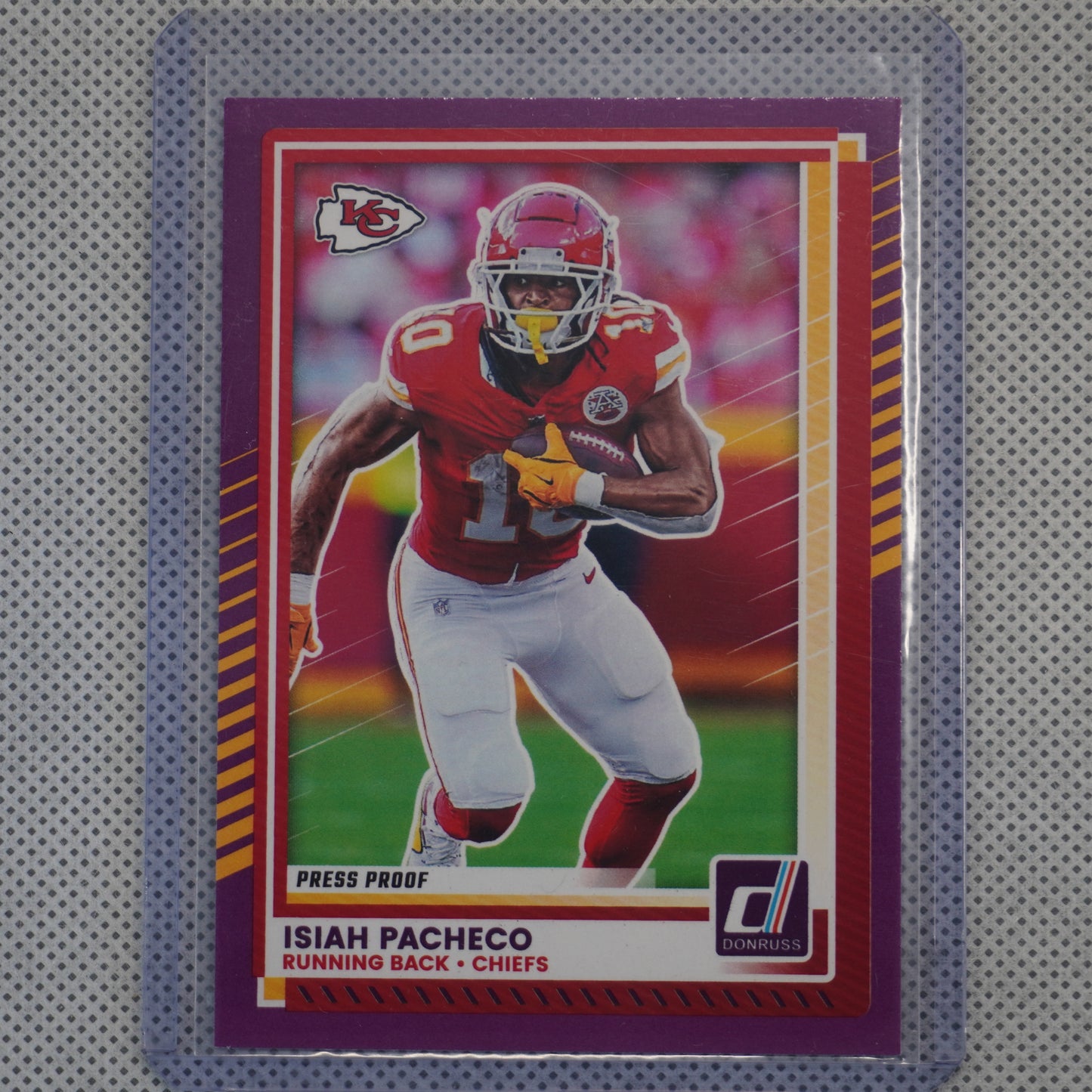 2025 Donruss #217 Isiah Pacheco Press Proofs Purple Kansas City Chiefs