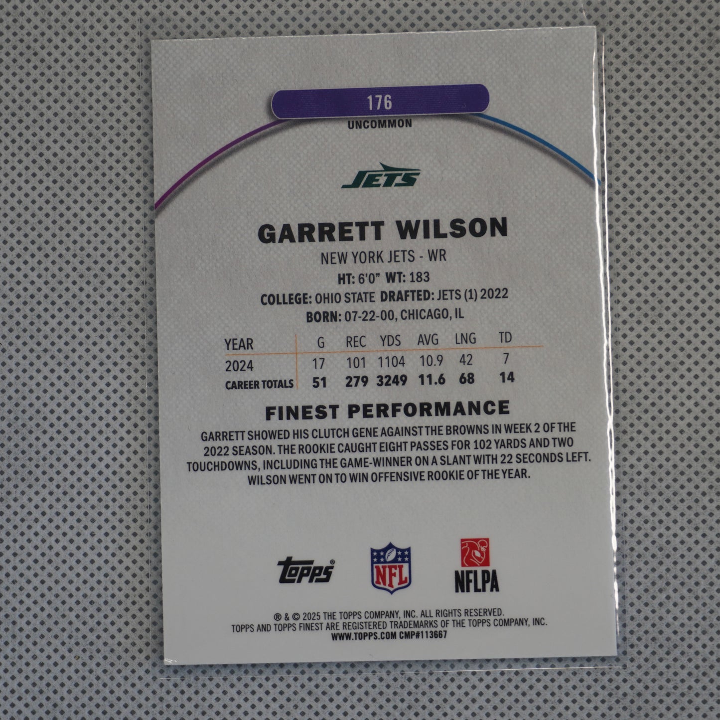 2025 Finest #176 Garrett Wilson New York Jets