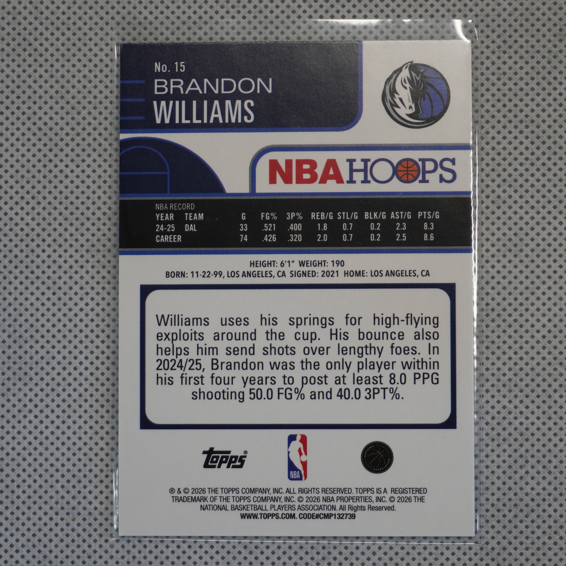 2025-26 Hoops #15 Brandon Williams Rainbow Dallas Mavericks