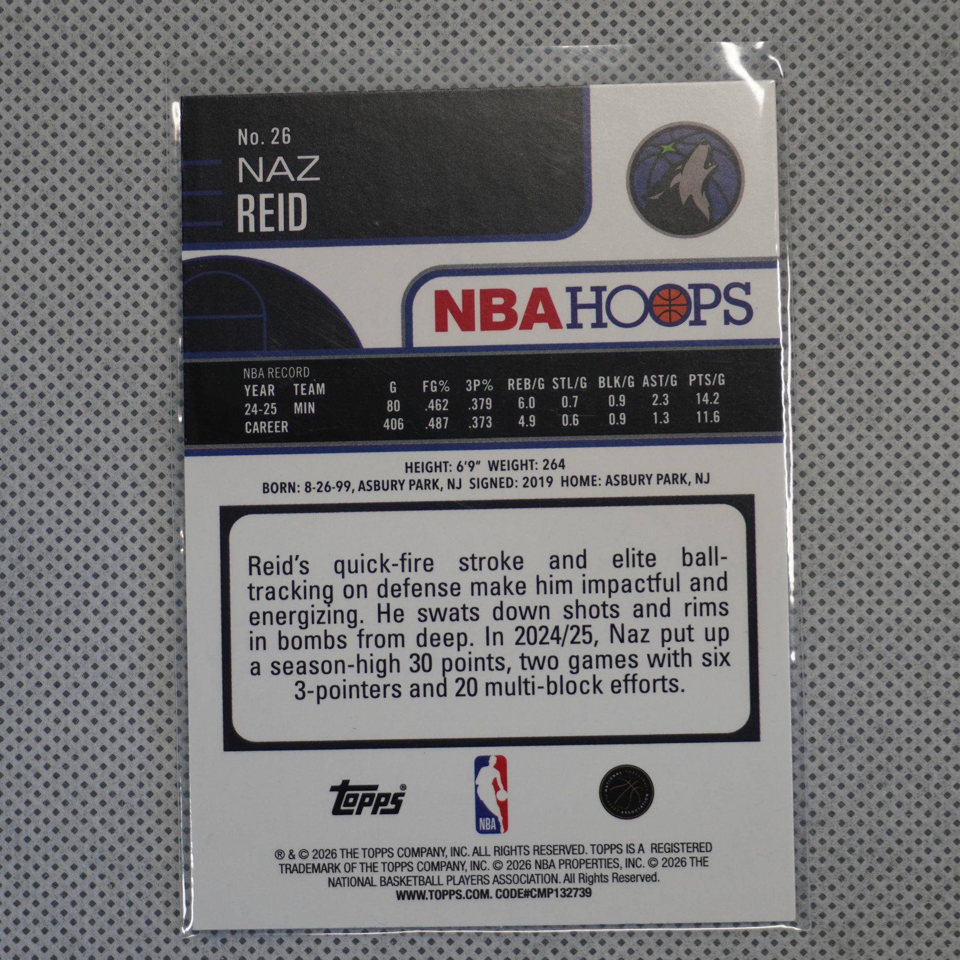 2025-26 Hoops #26 Naz Reid Rainbow Minnesota Timberwolves