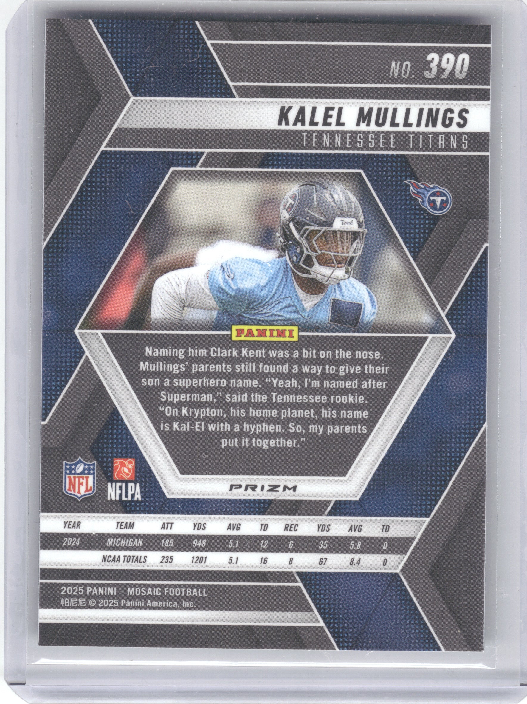 2025 Panini Mosaic #390 Kalel Mullings Mosaic Green Tennessee Titans RC