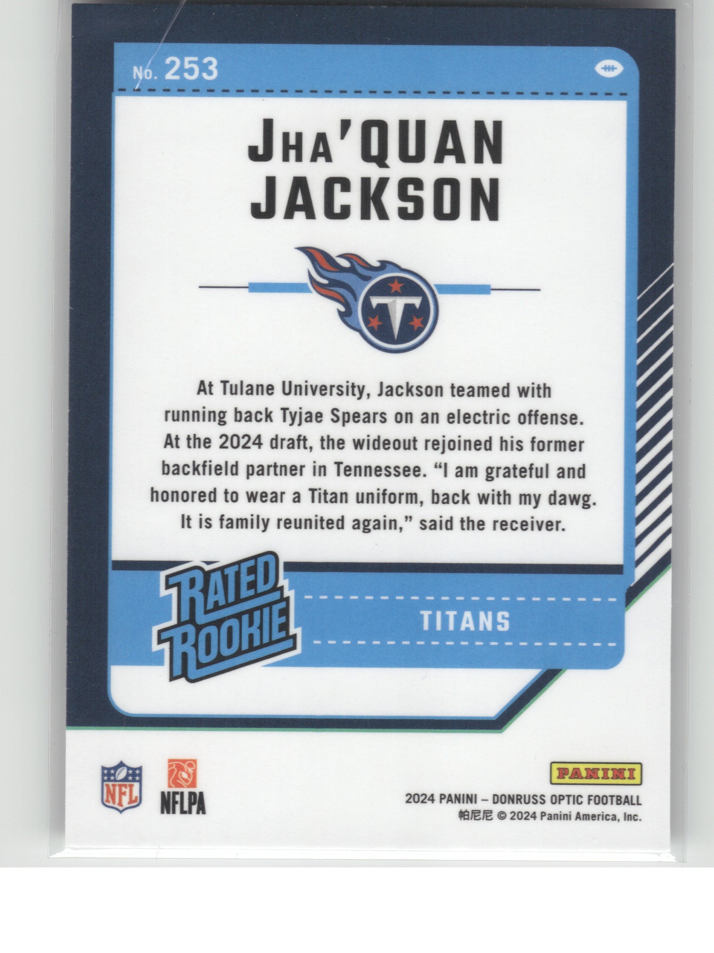 2024 Donruss Optic #253 Jha'Quan Jackson Tennessee Titans RC