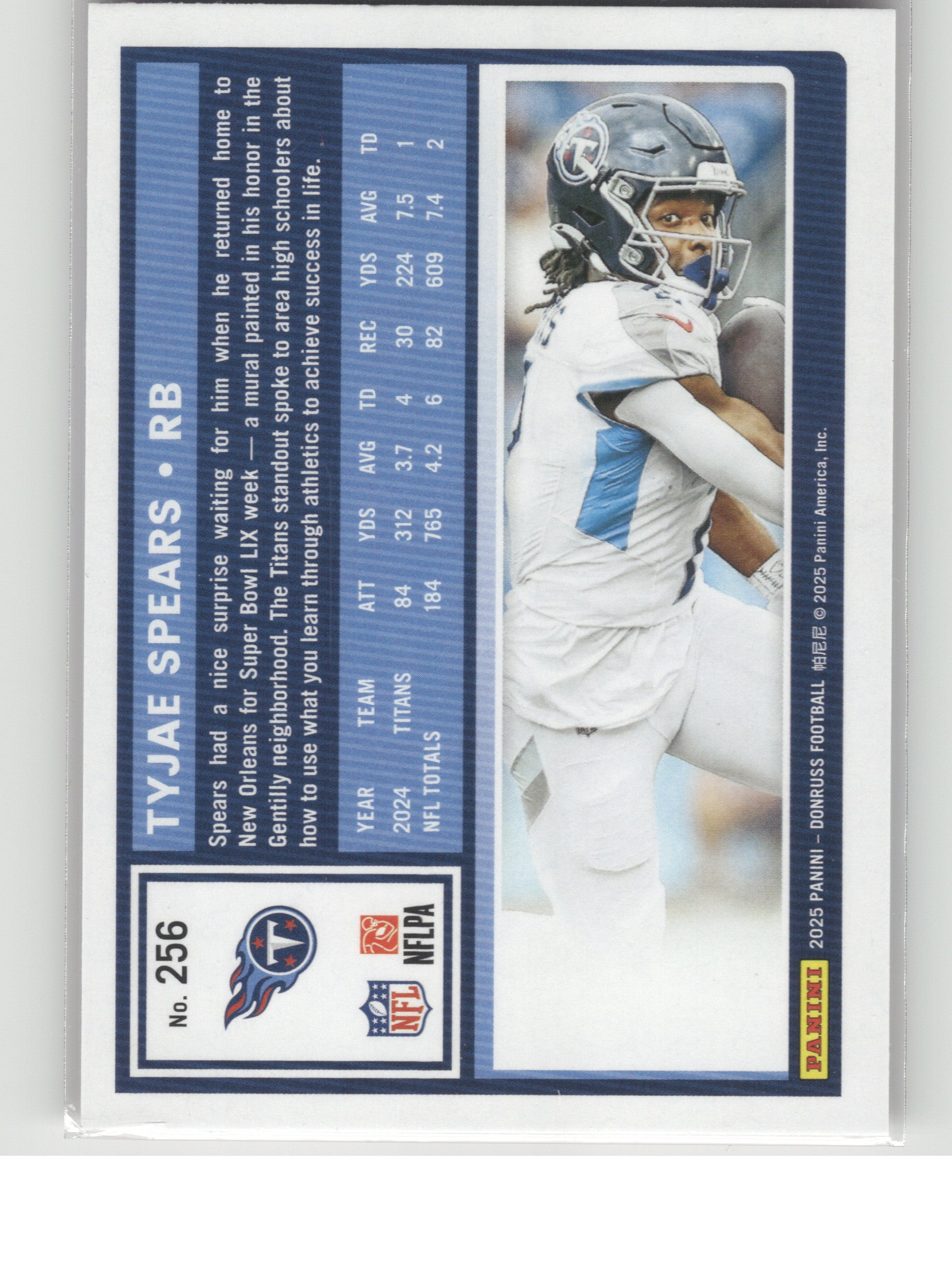 2025 Donruss #256 Tyjae Spears Press Proofs Red Tennessee Titans