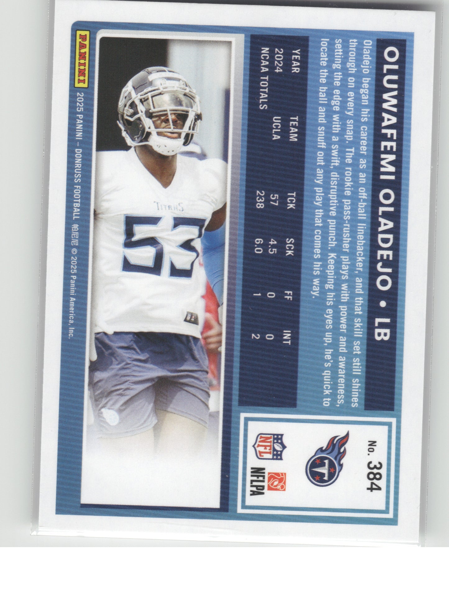2025 Donruss #384 Oluwafemi Oladejo Tennessee Titans RC