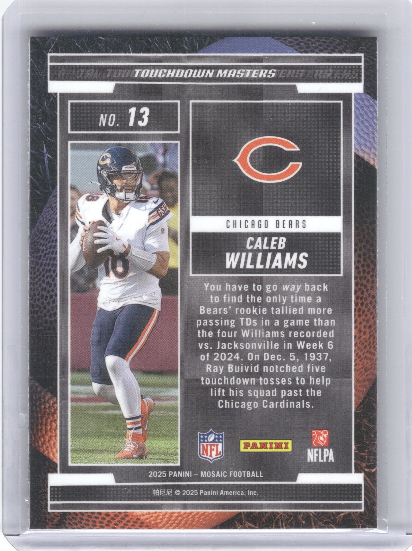 2025 Panini Mosaic #13 Caleb Williams Touchdown Masters Mosaic Chicago Bears