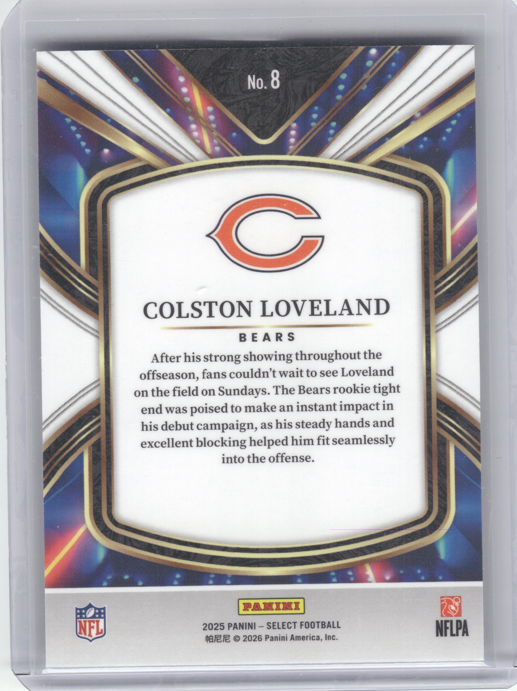 2025 Panini Select #8 Colston Loveland Select Future Chicago Bears