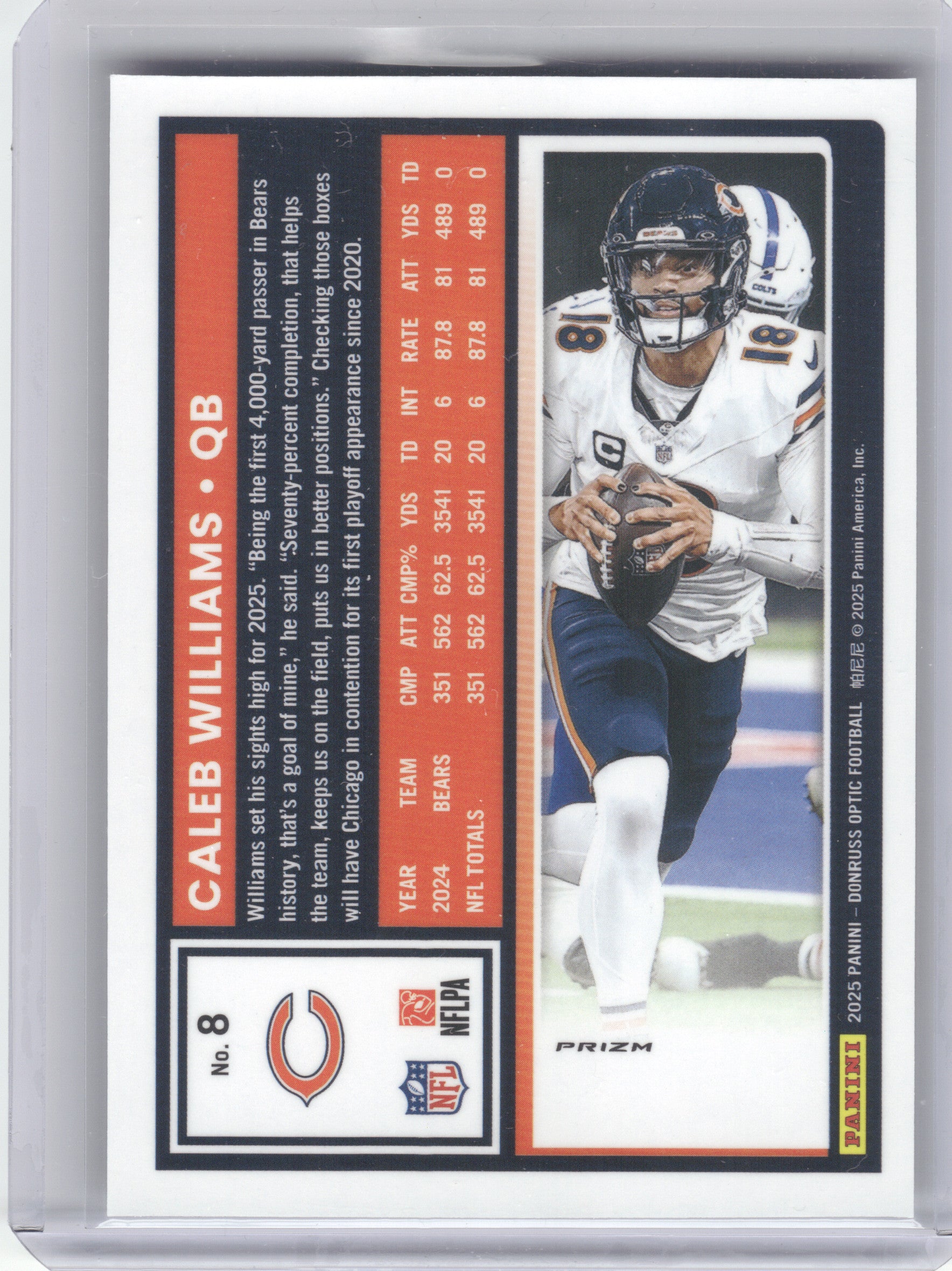2025 Donruss Optic #8 Caleb Williams Holo Chicago Bears