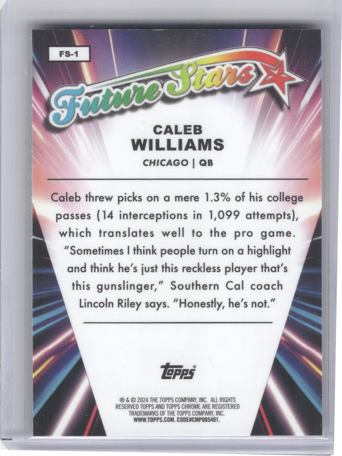 2024 Topps Chrome #FS-1 Caleb Williams Future Stars Chicago Bears