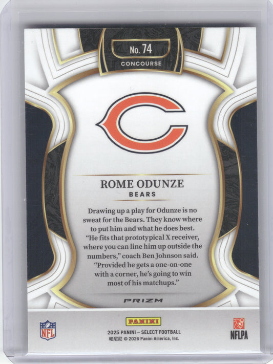 2025 Panini Select #74 Rome Odunze Pink Prizm Shock Chicago Bears