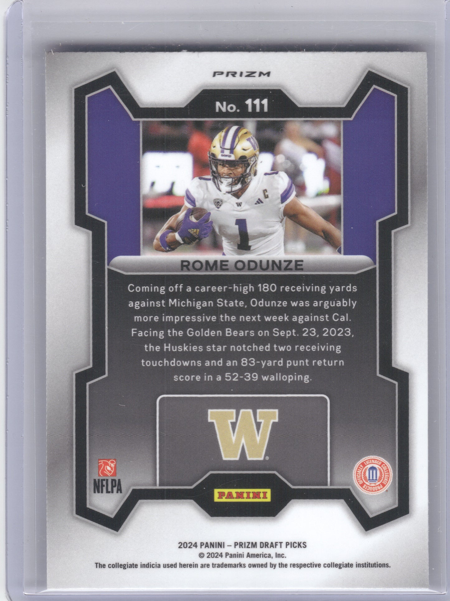 2024 Panini Prizm Draft Picks #111 Rome Odunze Silver Washington Huskies