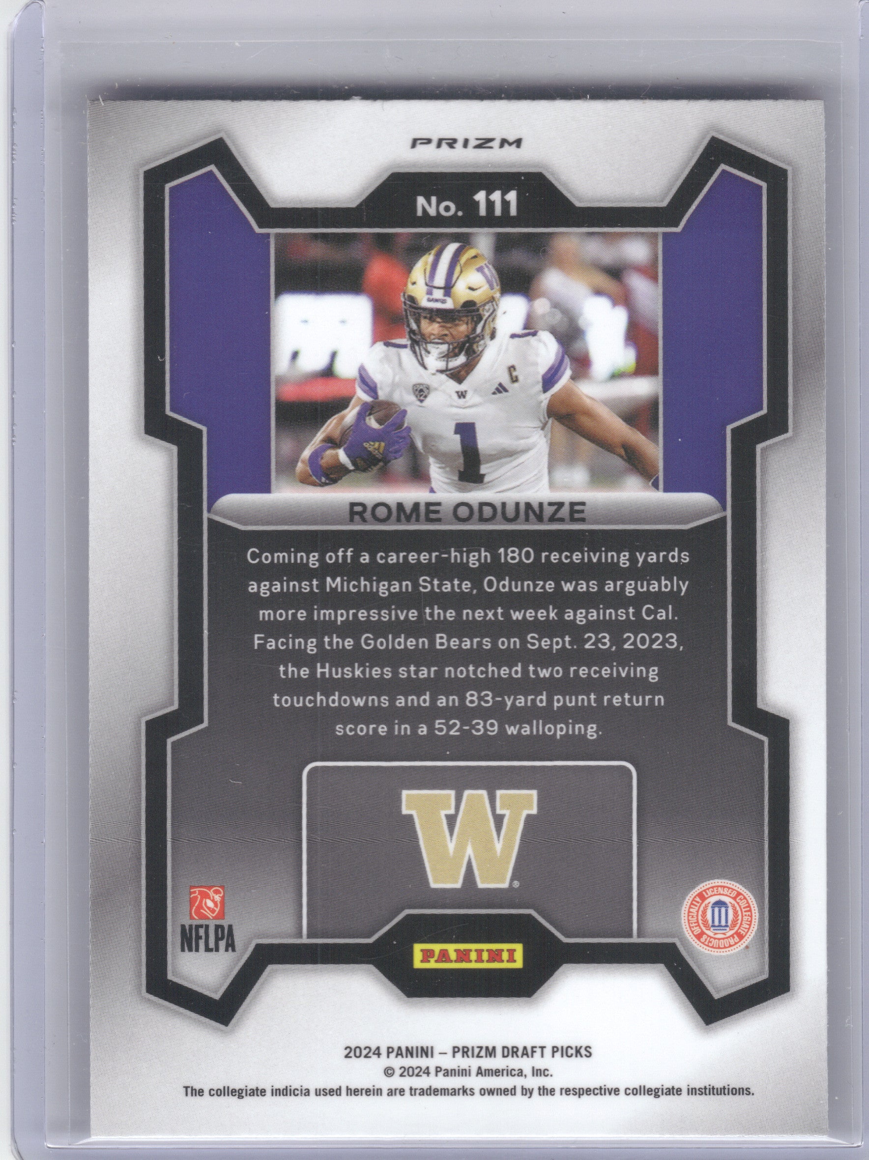 2024 Panini Prizm Draft Picks #111 Rome Odunze Silver Washington Huskies