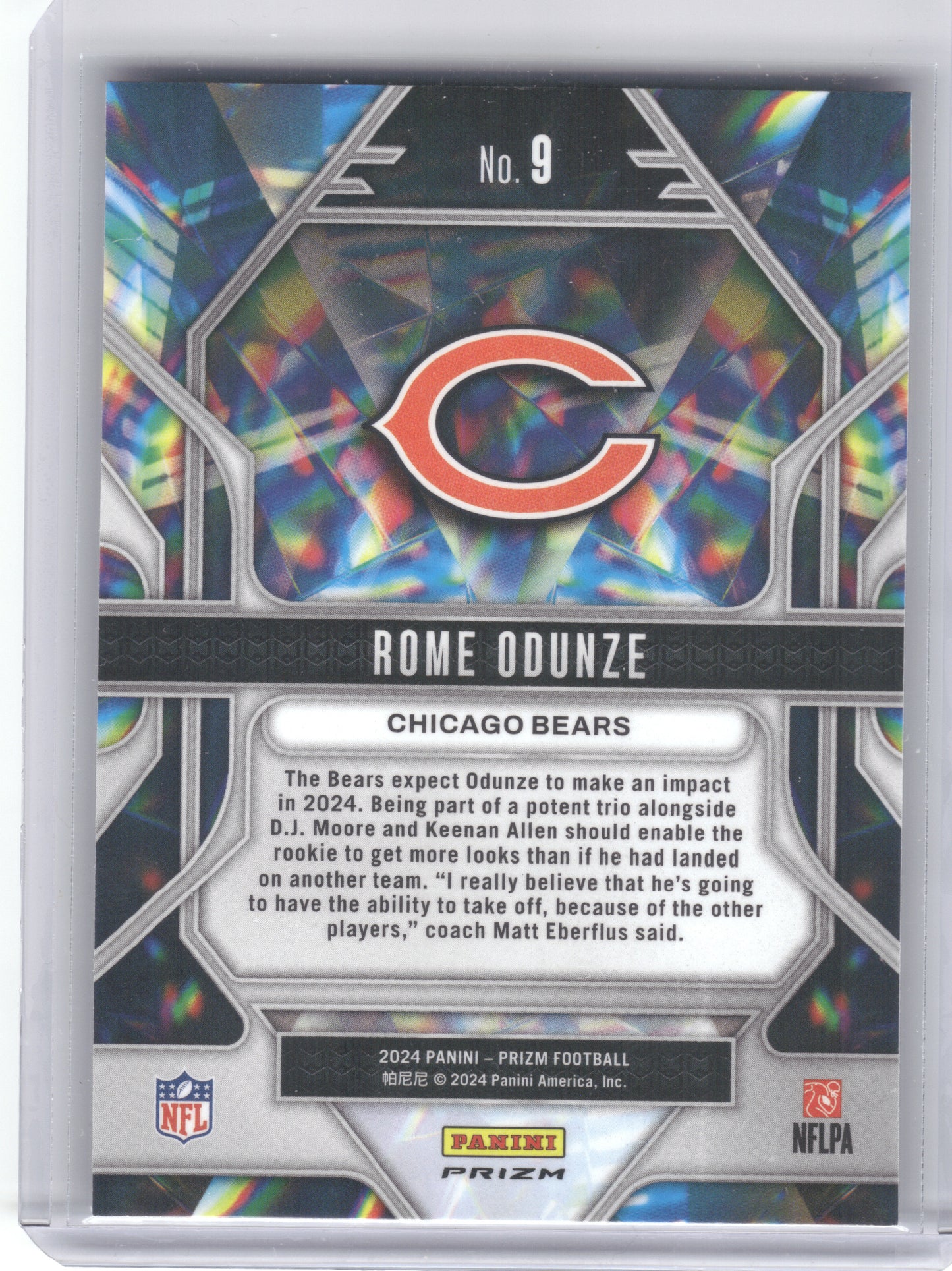 2024 Panini Prizm #9 Rome Odunze Prizmatic Green Ice Prizm Chicago Bears
