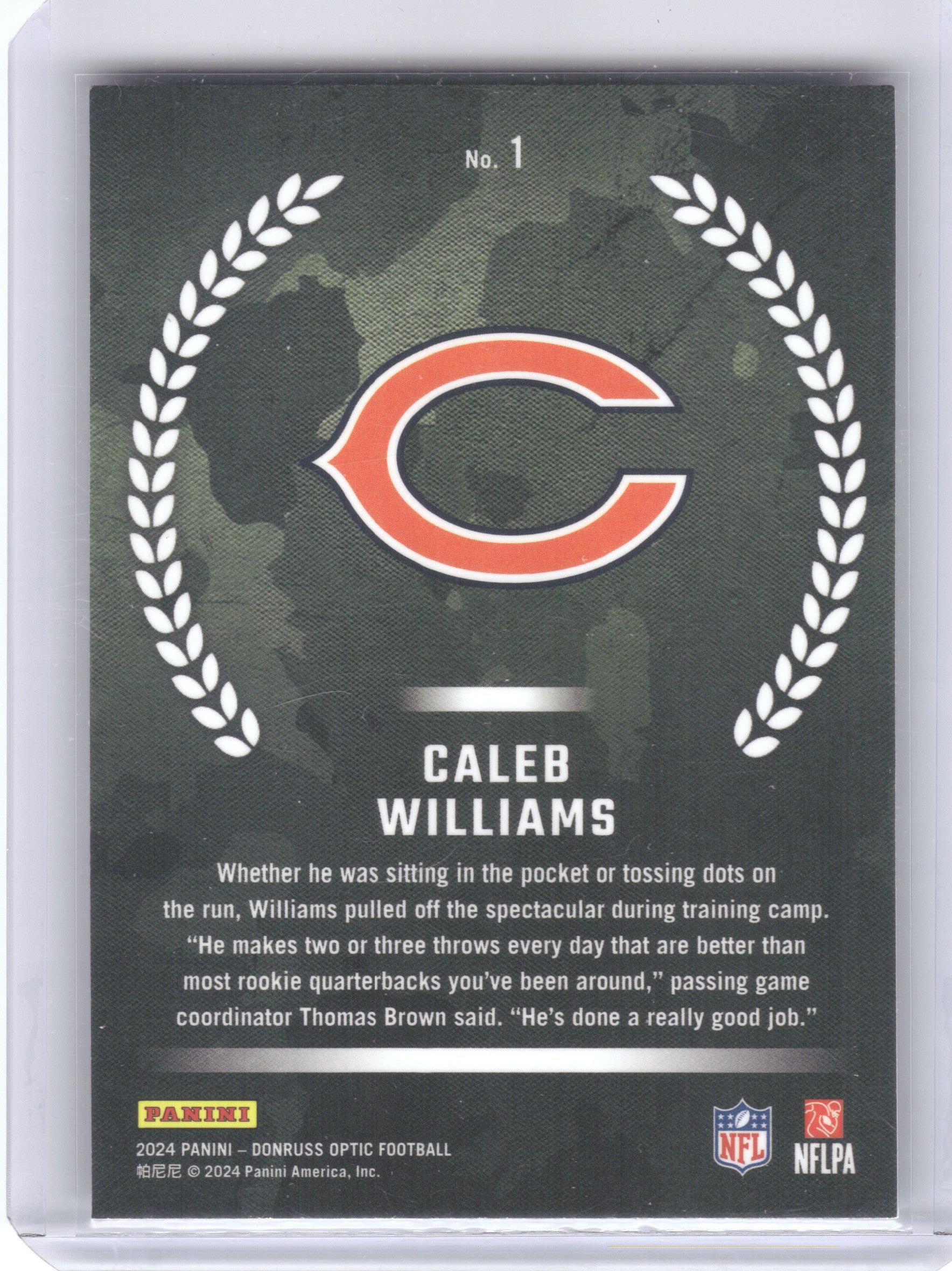 2024 Donruss Optic #1 Caleb Williams Rookie Recruits Chicago Bears