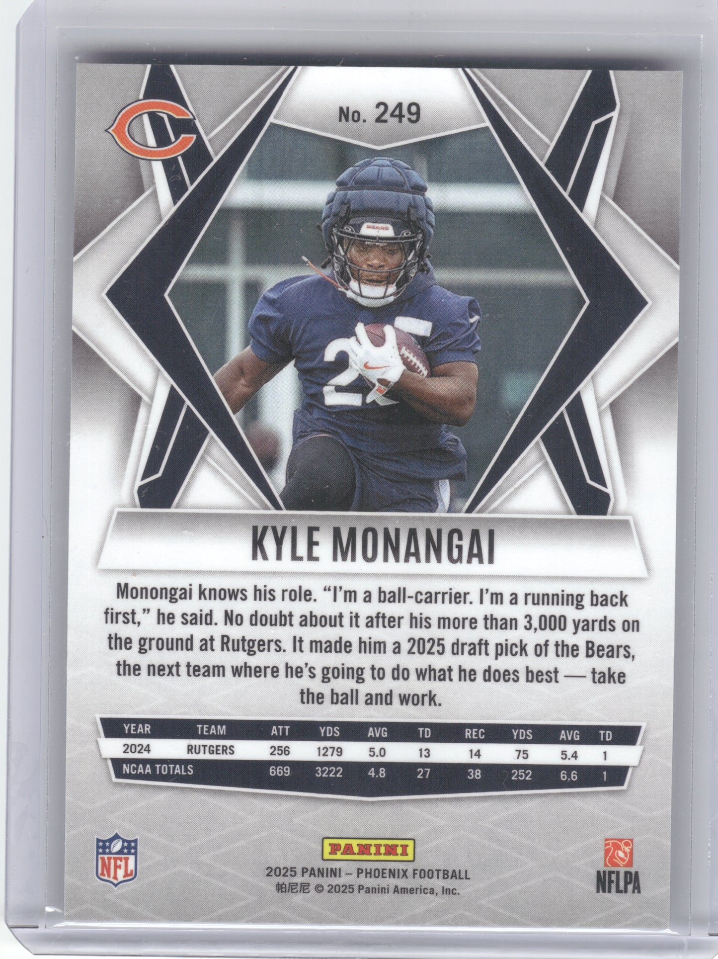 2025 Panini Phoenix #249 Kyle Monangai Silver Mojo Prizm Chicago Bears RC