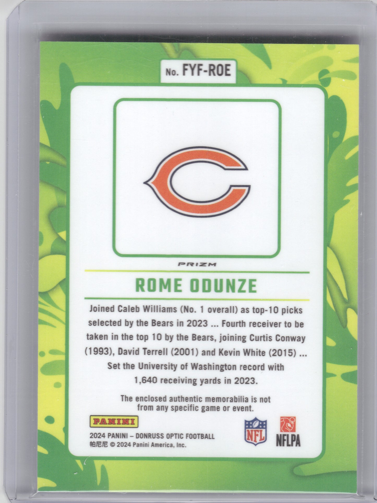 2024 Donruss Optic #FYF-ROE Rome Odunze First Year Fresh Blue Hyper Chicago Bears MEM