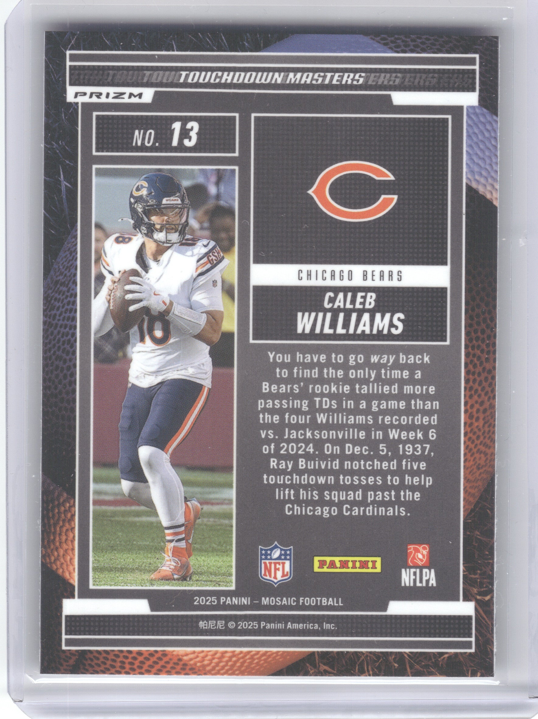 2025 Panini Mosaic #13 Caleb Williams Touchdown Masters Mosaic Orange Fluorescent Chicago Bears