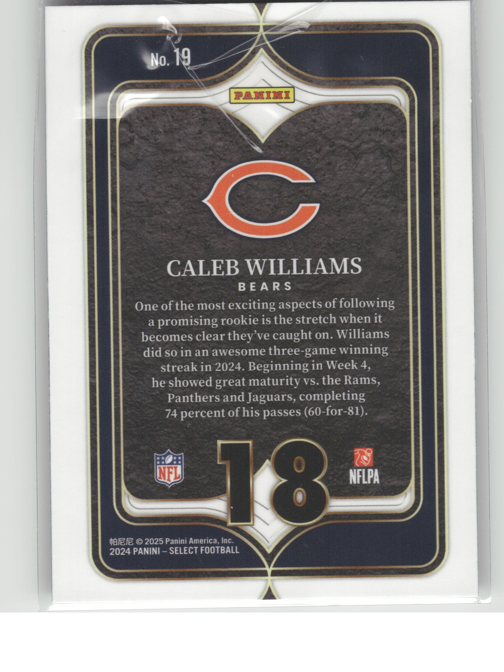 2024 Panini Select #19 Caleb Williams Select Numbers Chicago Bears