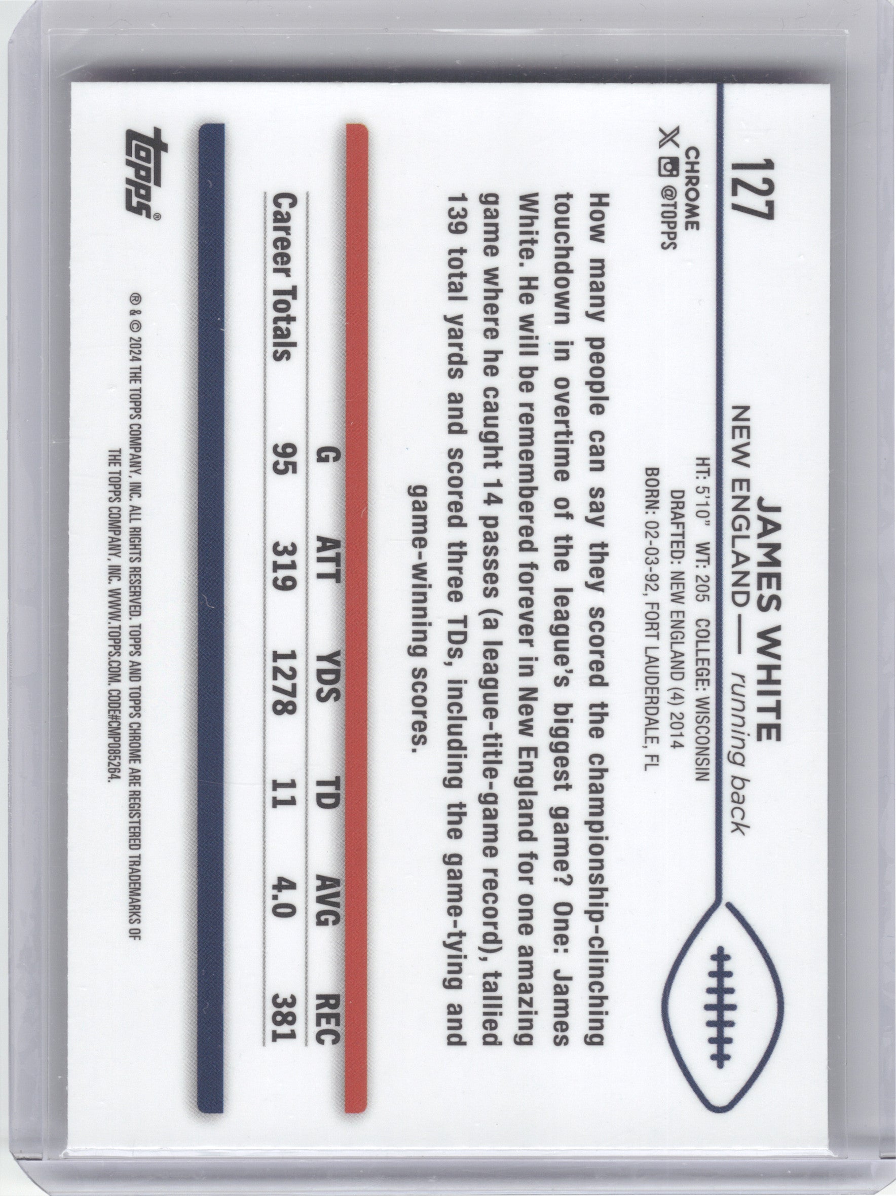 2024 Topps Chrome #127 James White Pink Refractor New England Patriots