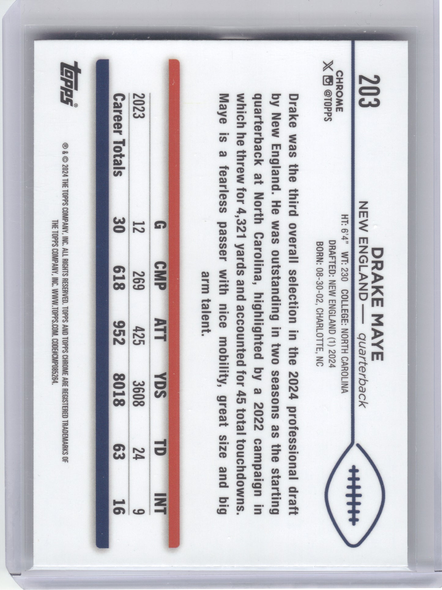 2024 Topps Chrome #203 Drake Maye New England Patriots RC