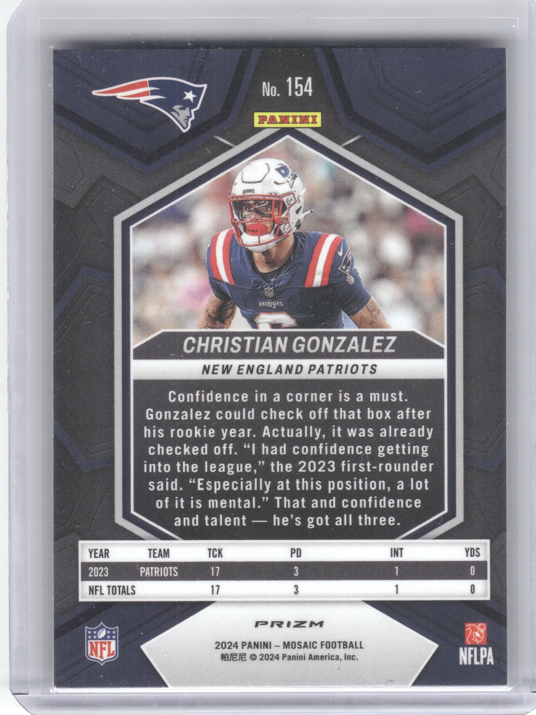 2024 Panini Mosaic #154 Christian Gonzalez Silver New England Patriots