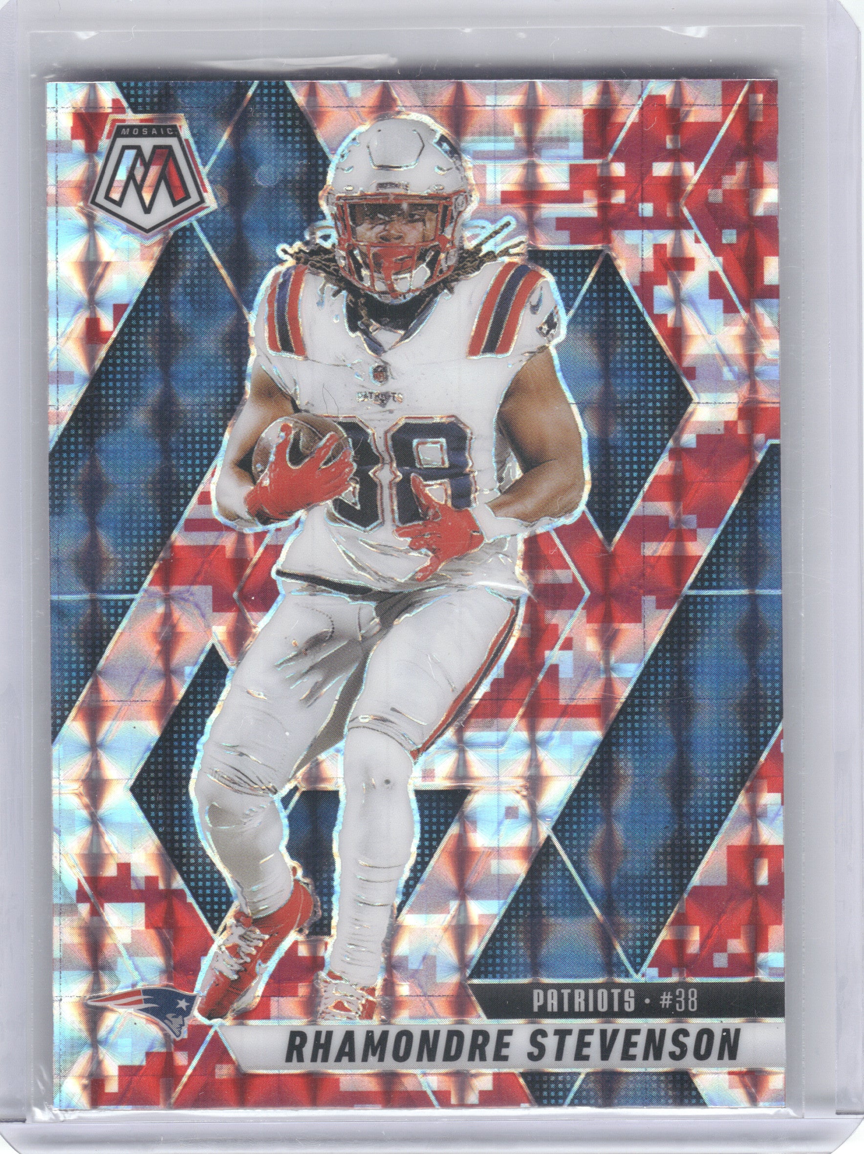 2025 Panini Mosaic #196 Rhamondre Stevenson Mosaic Camo Red New England Patriots