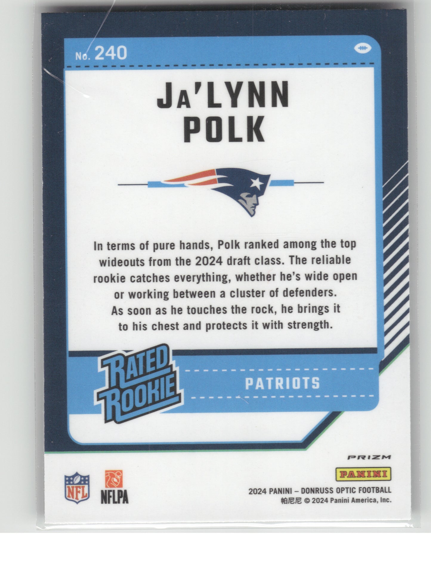 2024 Donruss Optic #240 Ja'Lynn Polk Purple Shock New England Patriots
