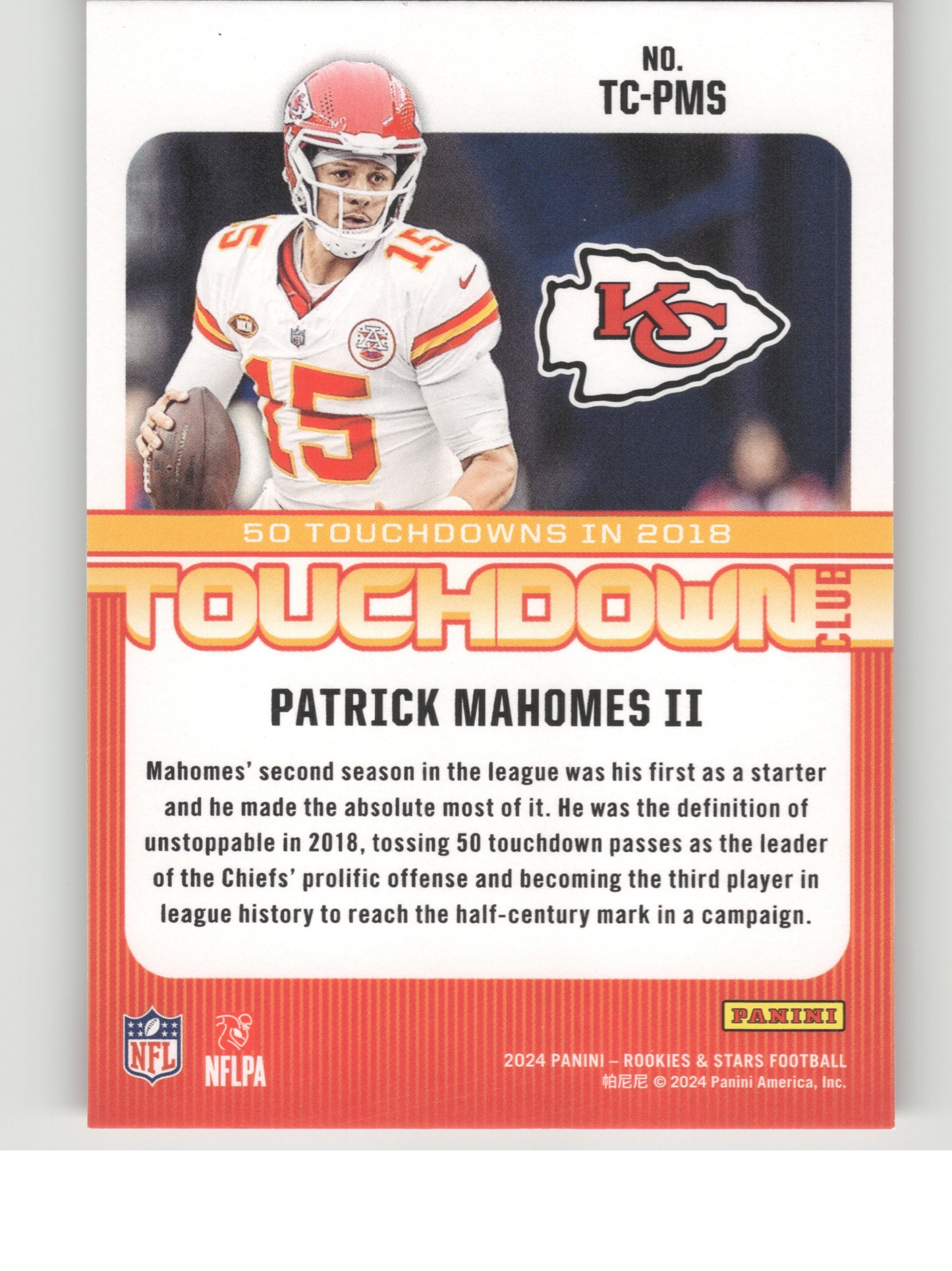 2024 Panini Rookies & Stars #TC-PMS Patrick Mahomes II Touchdown Club Kansas City Chiefs