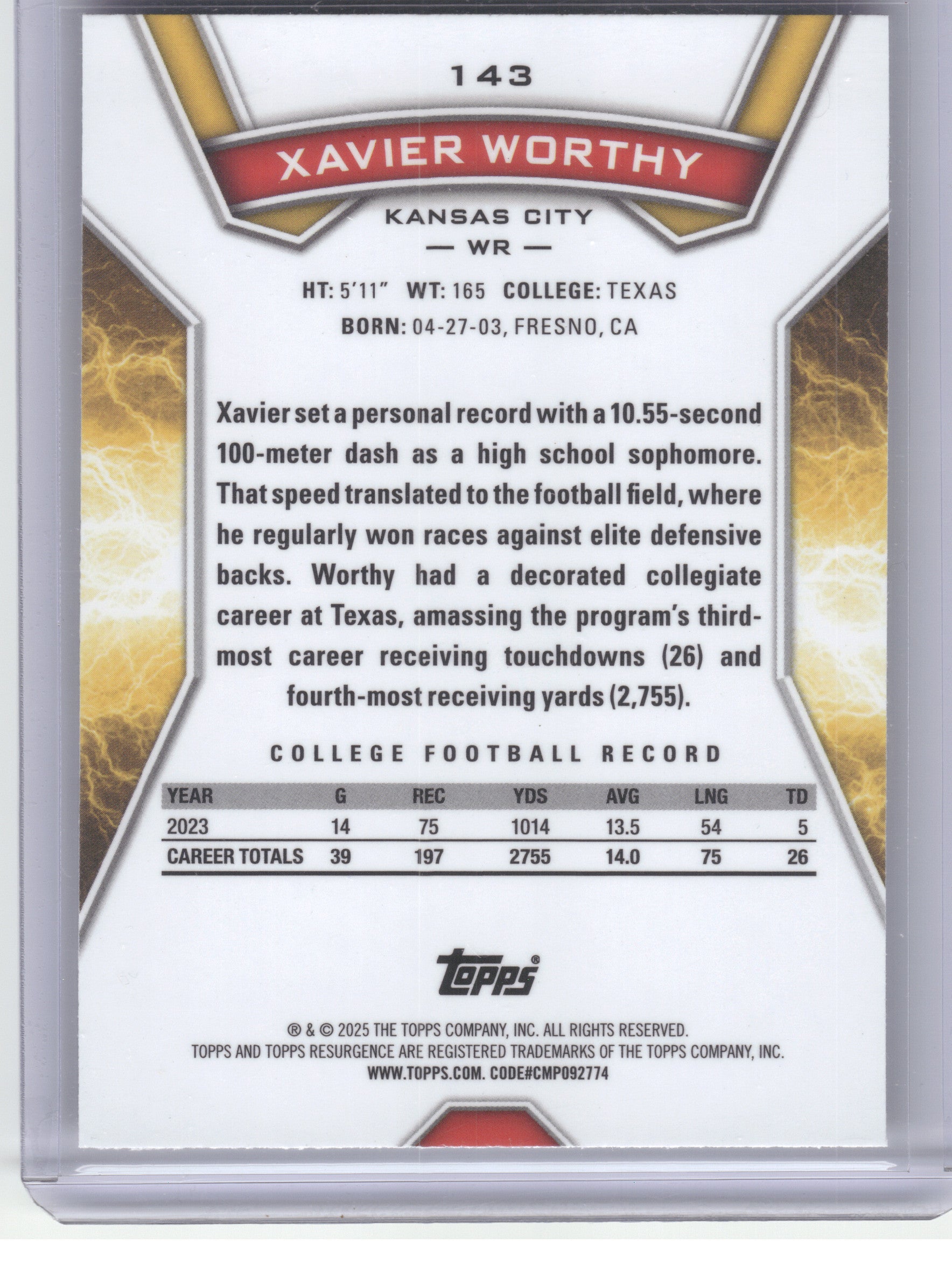 2024 Topps Resurgence #143 Xavier Worthy Kansas City Chiefs RC