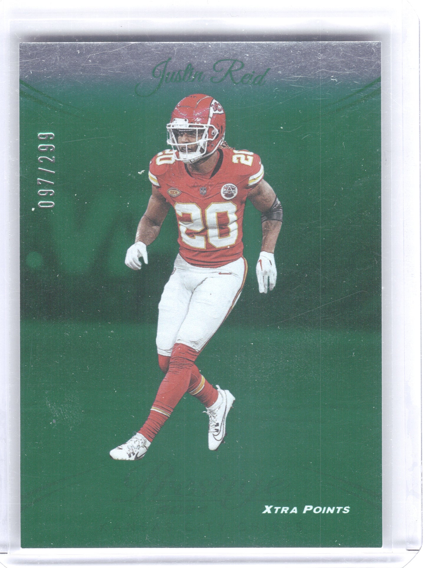 2024 Panini Prestige #147 Justin Reid Green Xtra Points #/299 Kansas City Chiefs SN