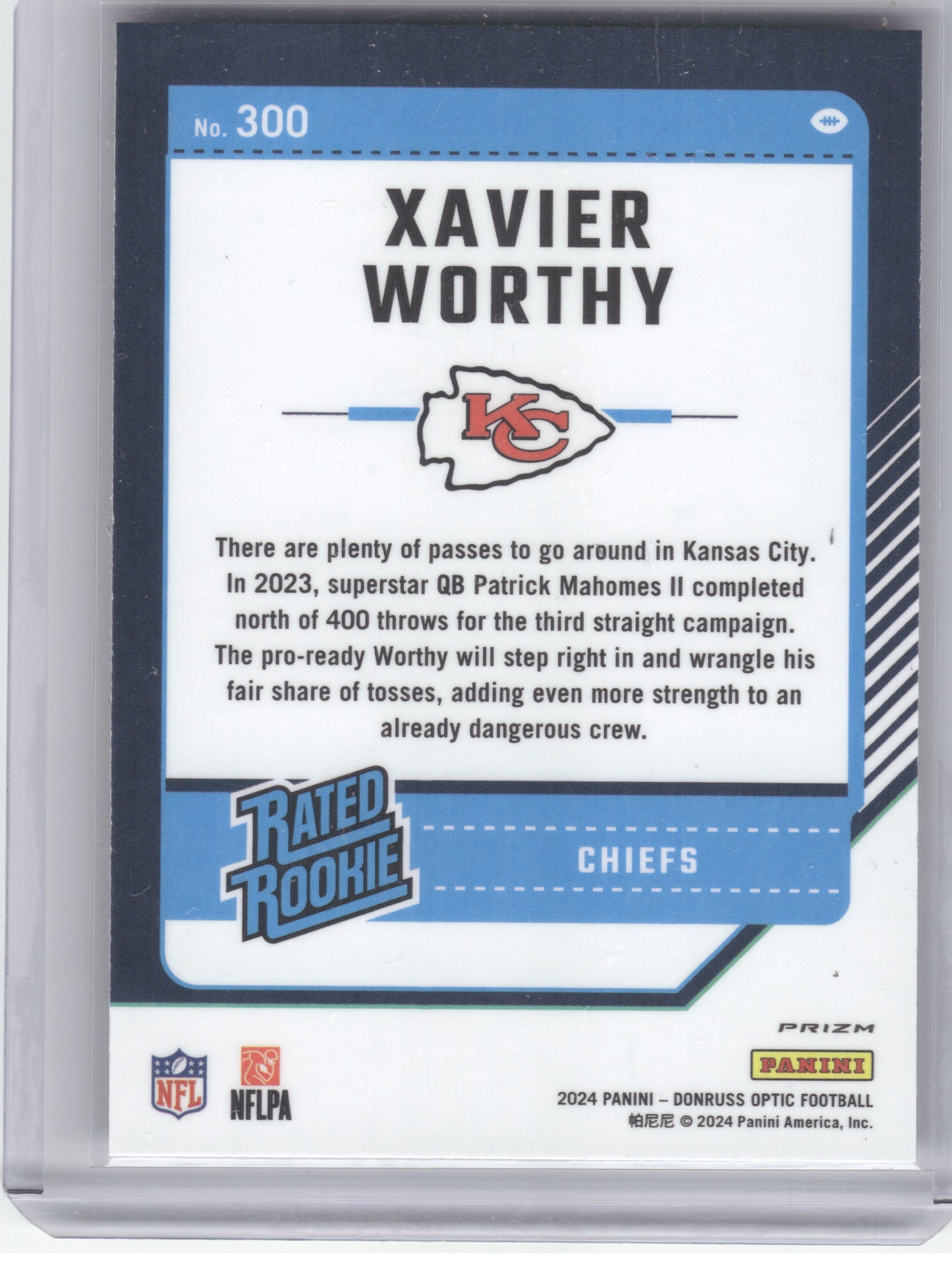 2024 Donruss Optic #300 Xavier Worthy Blue Scope Kansas City Chiefs