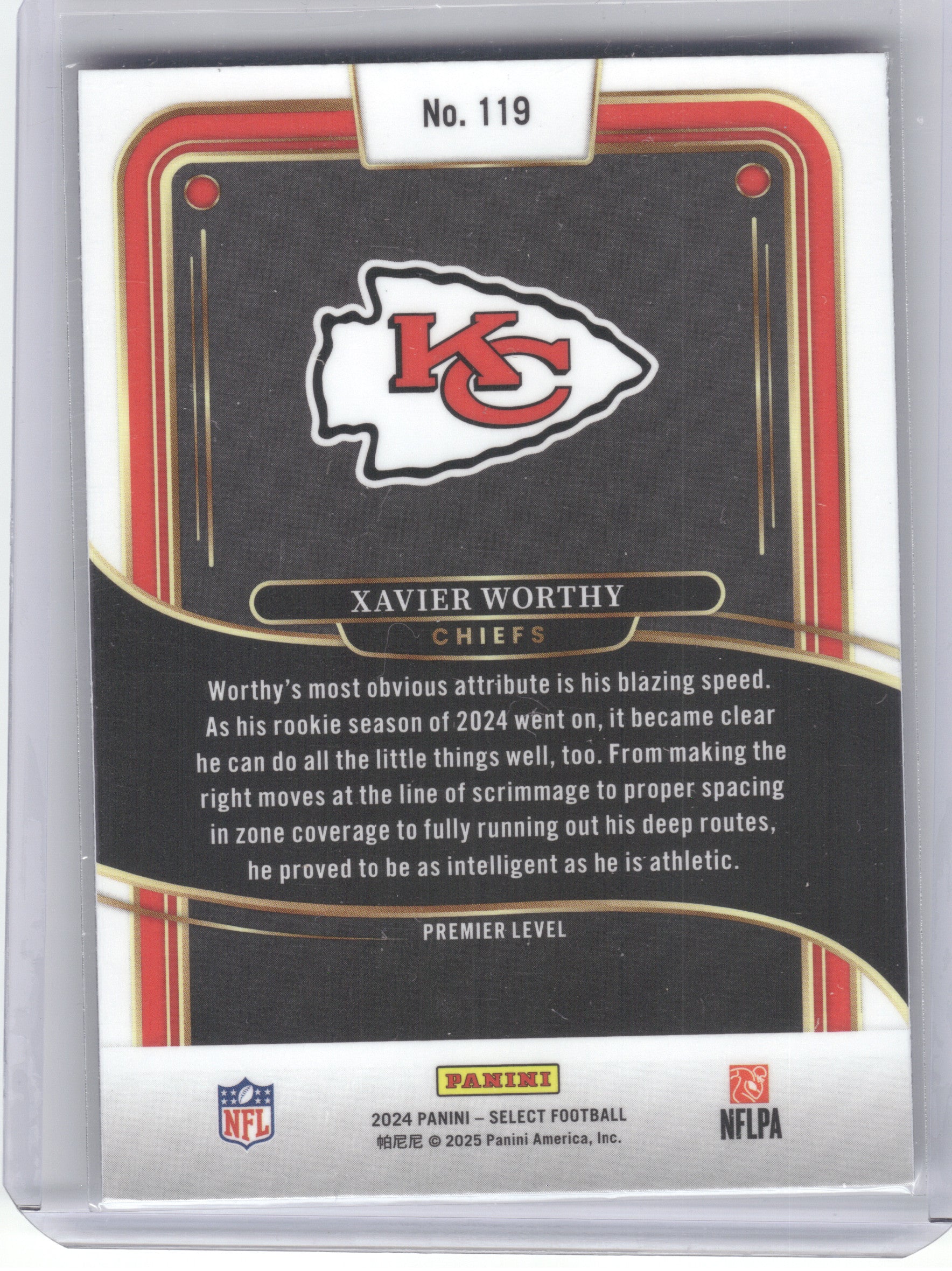 2024 Panini Select #119 Xavier Worthy Kansas City Chiefs RC