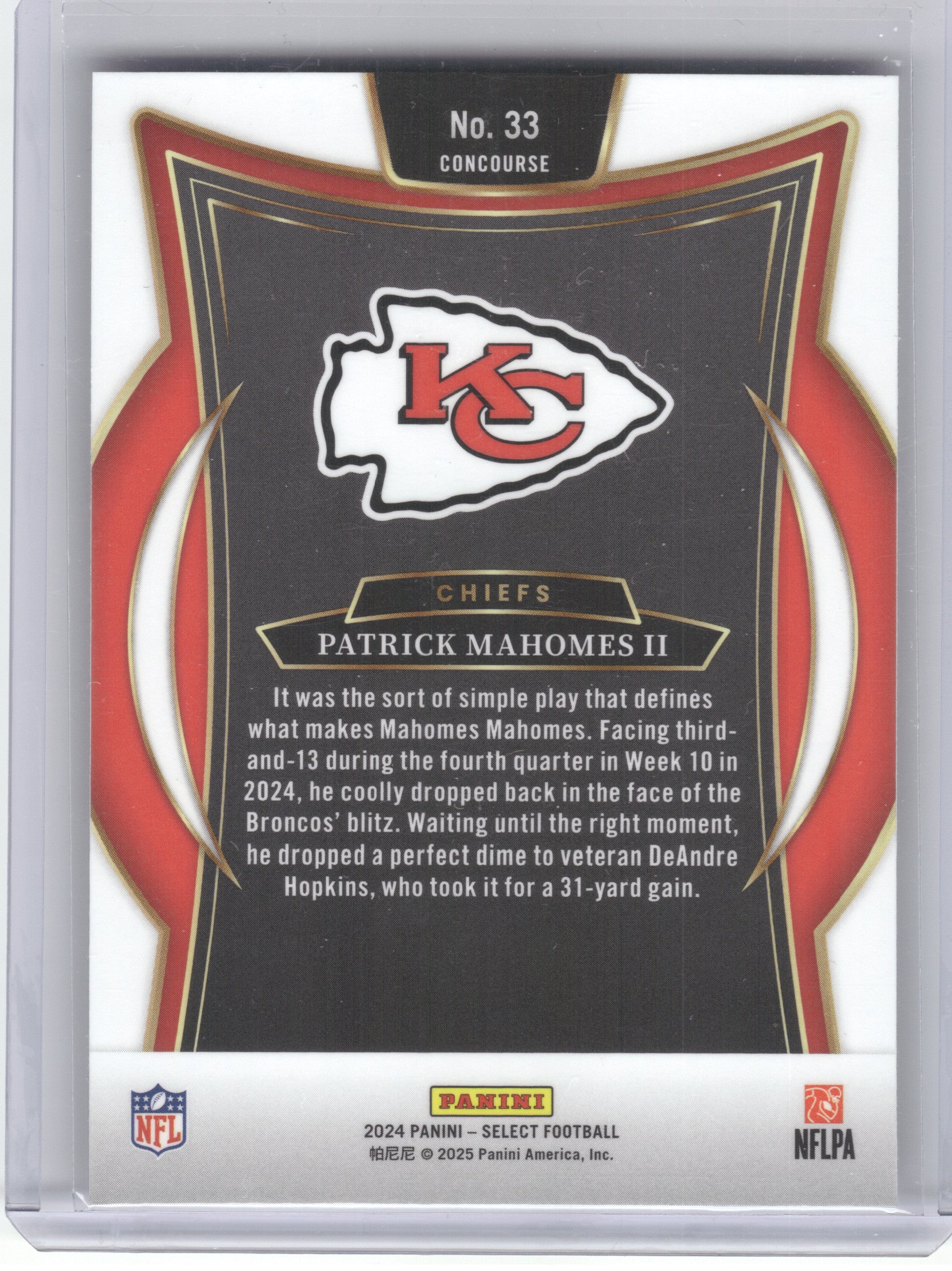 2024 Panini Select #33 Patrick Mahomes II Kansas City Chiefs