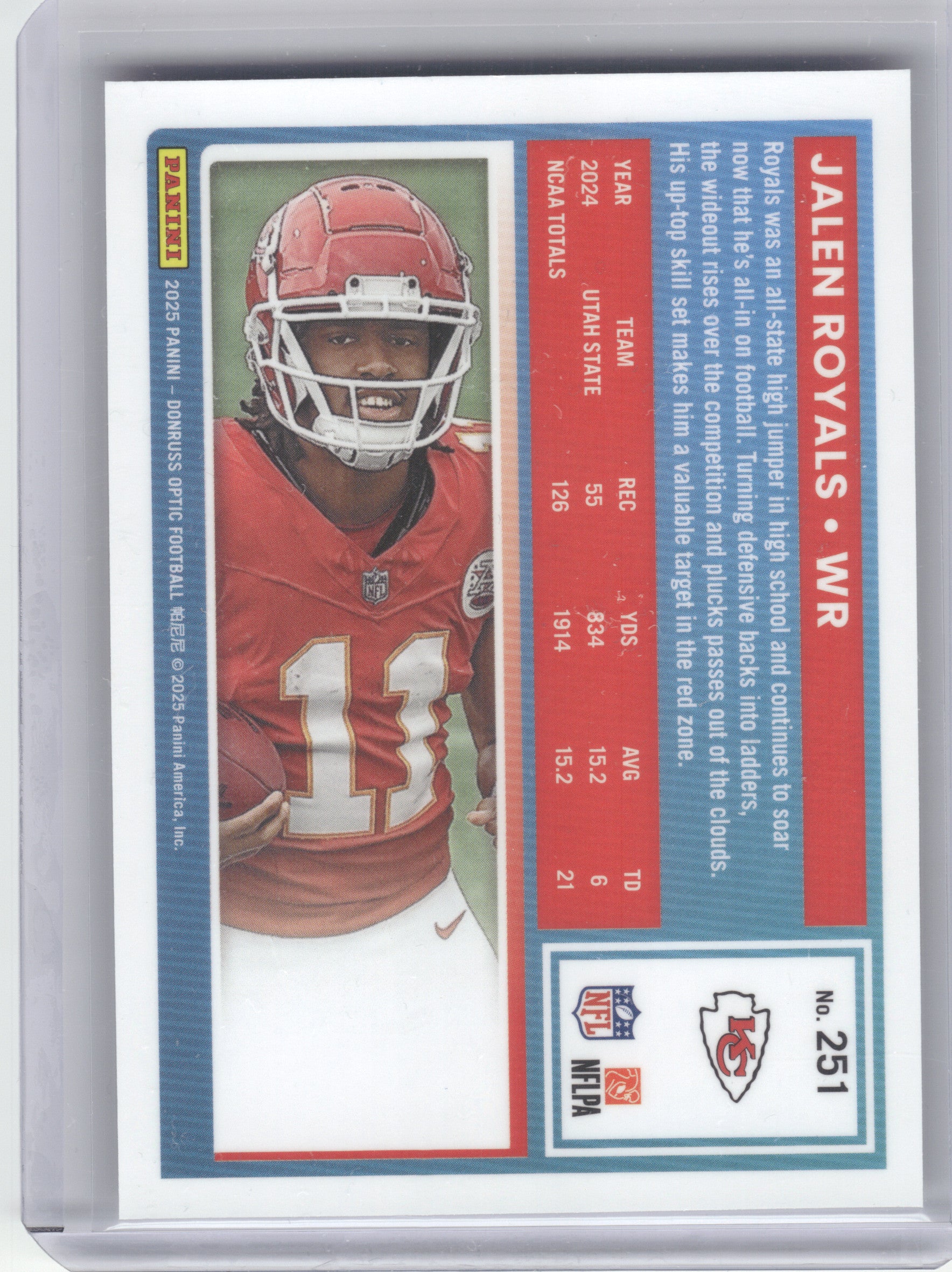 2025 Donruss Optic #251 Jalen Royals Kansas City Chiefs RC