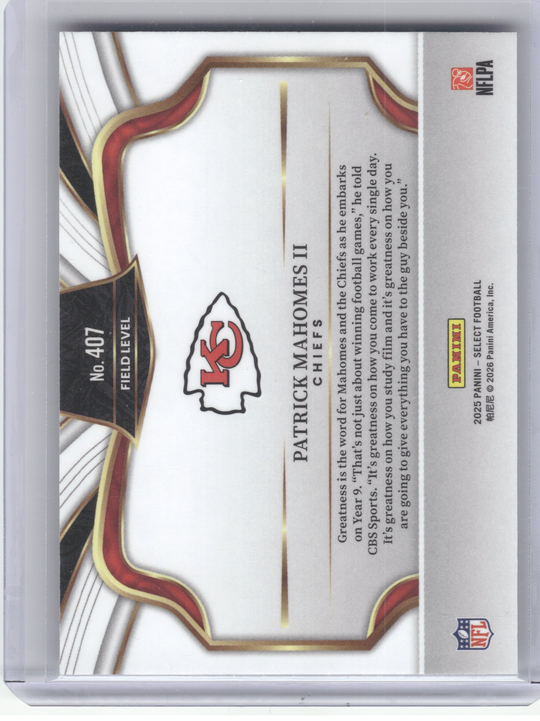 2025 Panini Select #407 Patrick Mahomes II Kansas City Chiefs